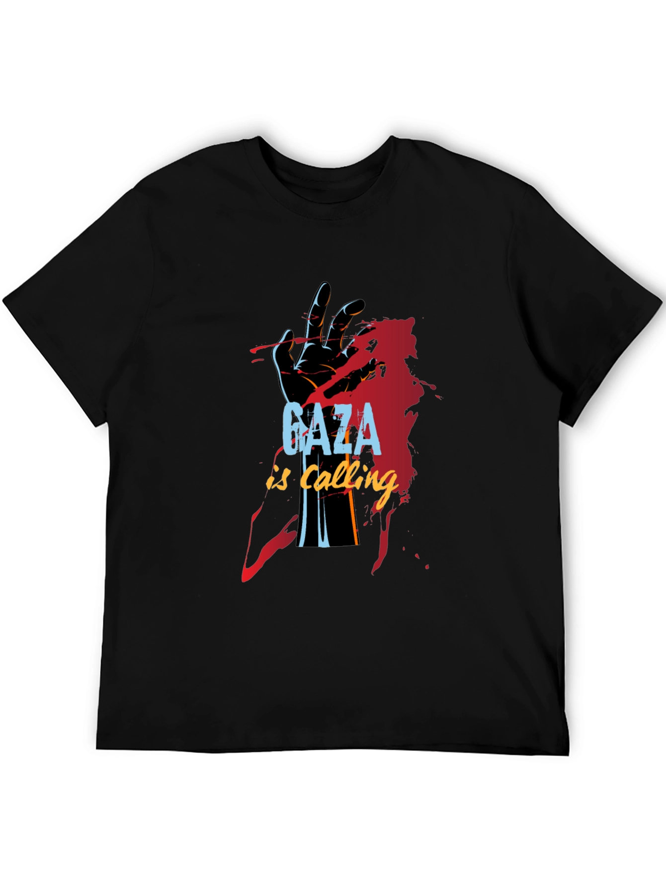 Gaza is Calling Graphic Print Black T-Shirt