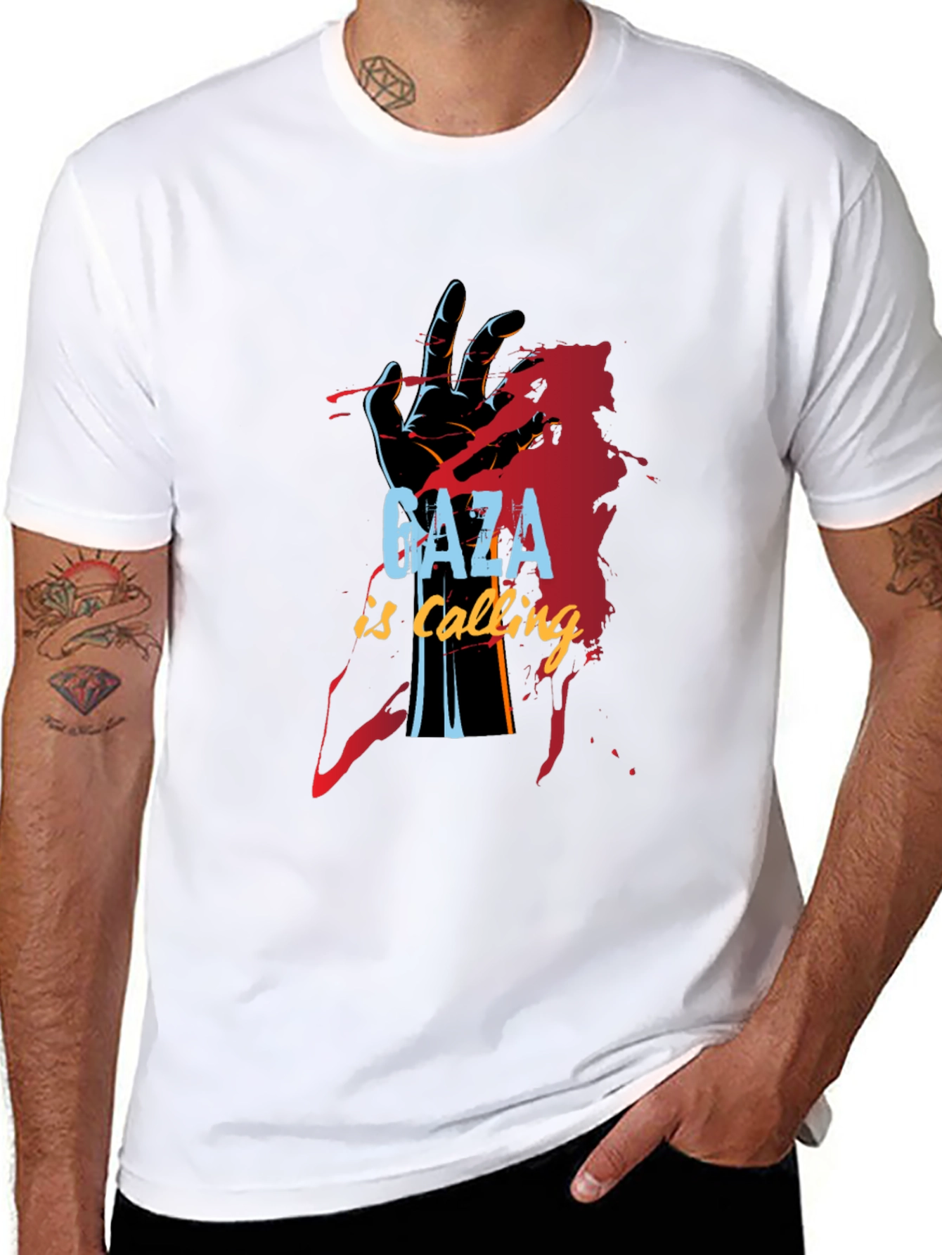 Gaza is Calling Graphic Print Black T-Shirt