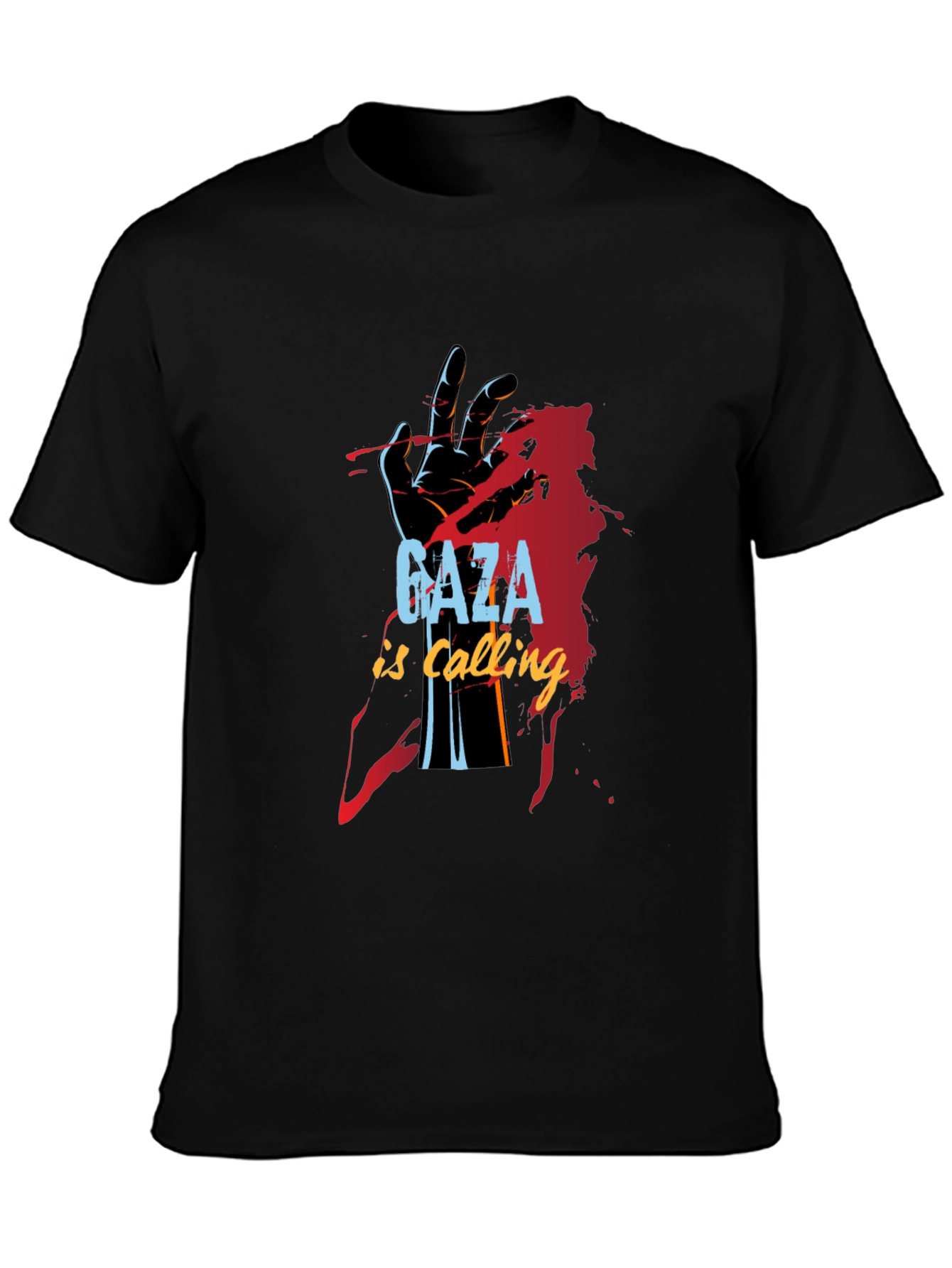 Gaza is Calling Graphic Print Black T-Shirt