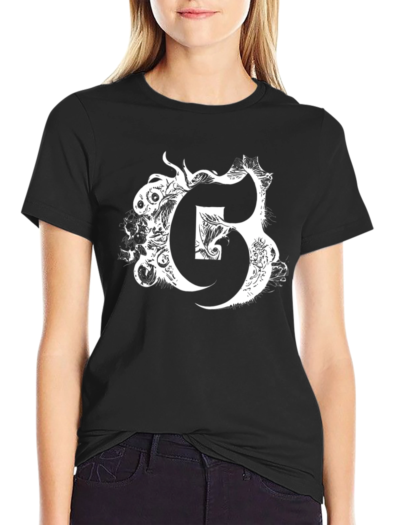 Letter G Graphic Print Black T-Shirt