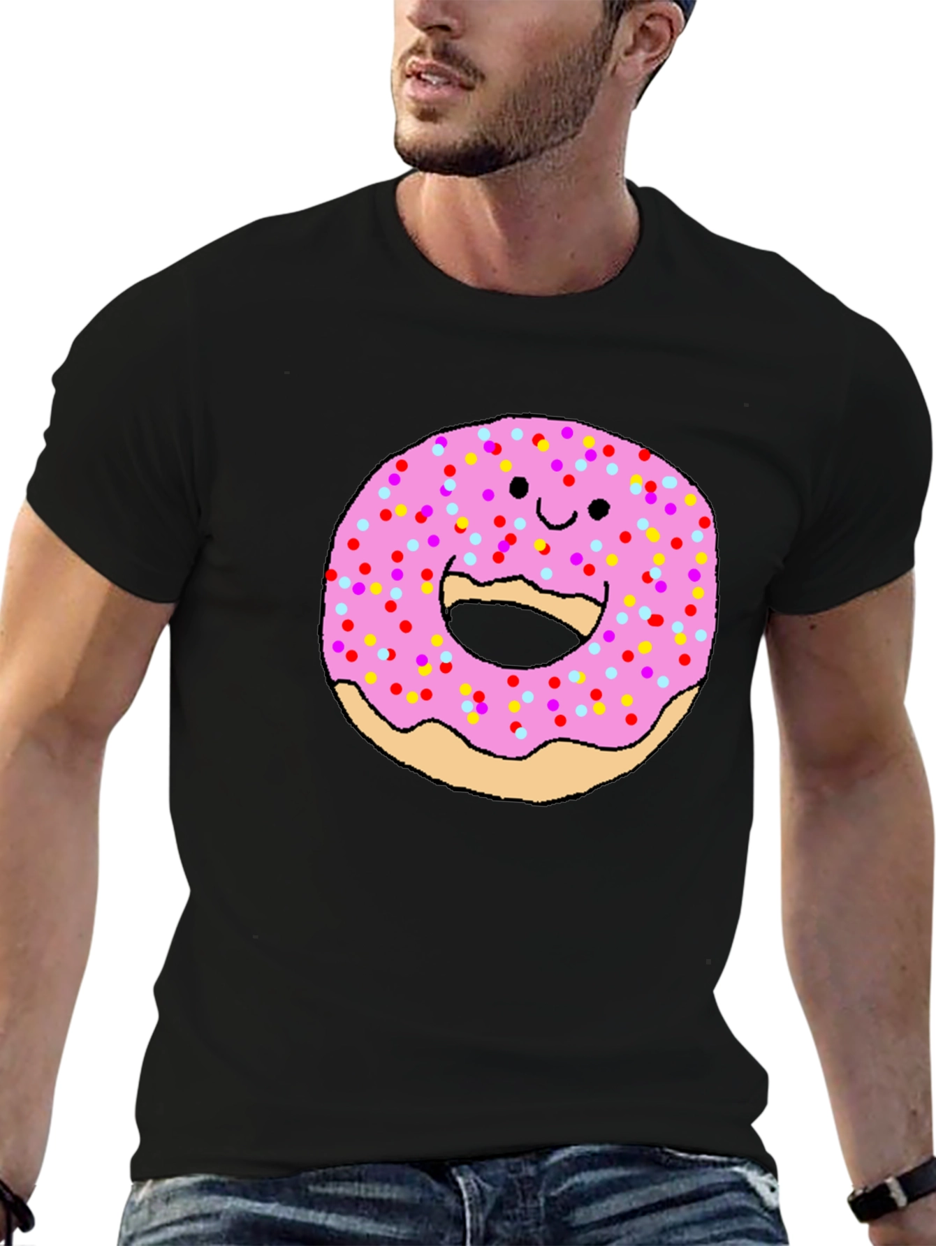 Funny Donut Face Graphic Tee - Casual Comfort