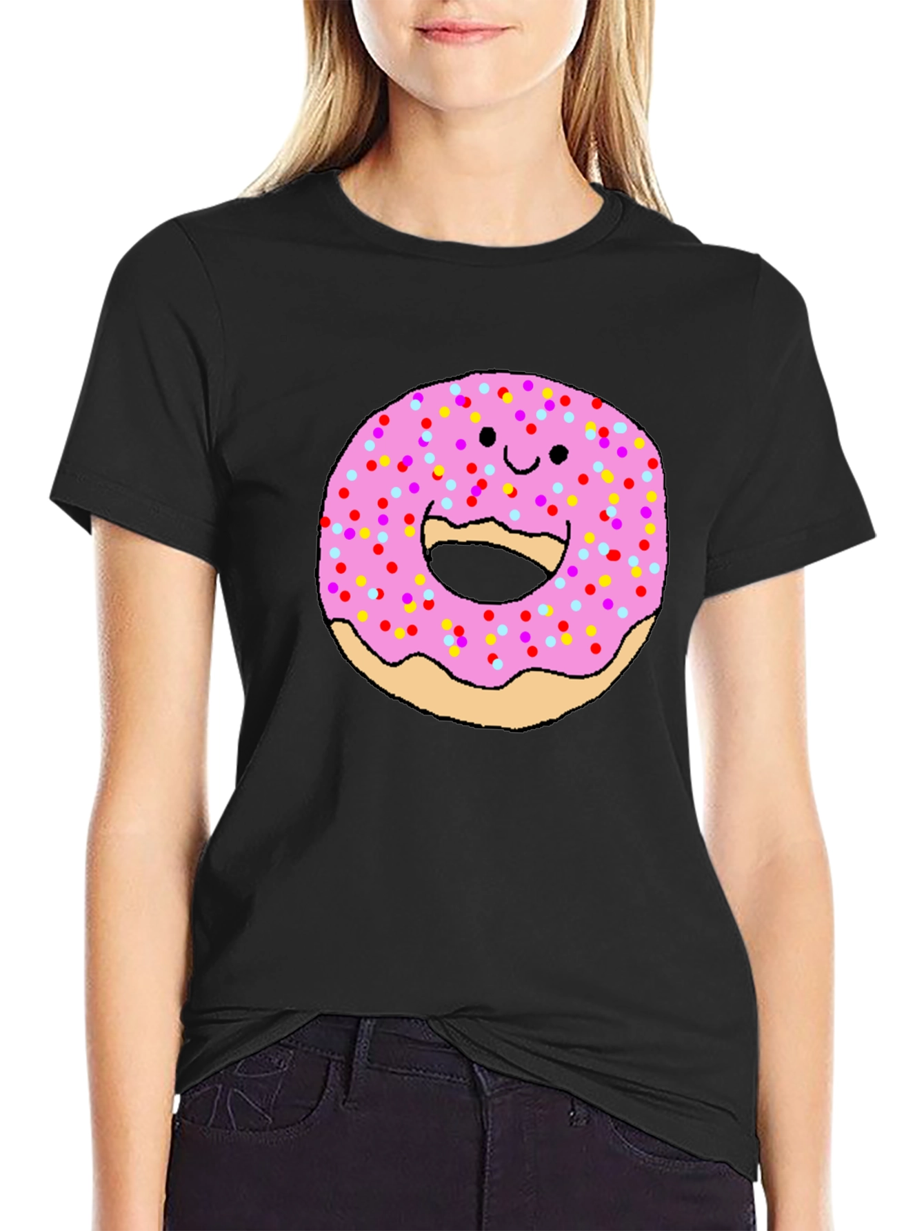 Funny Donut Face Graphic Tee - Casual Comfort