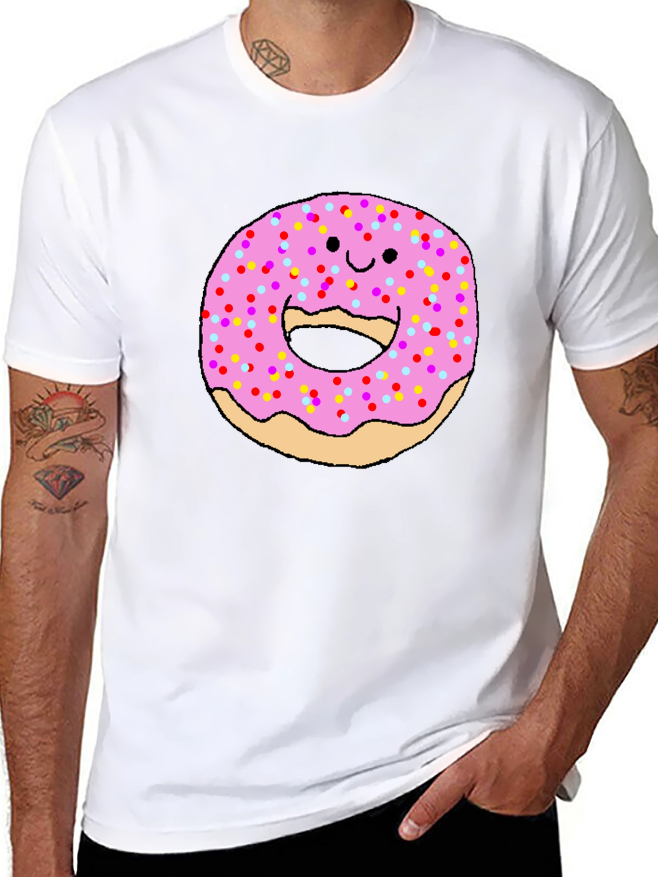 Funny Donut Face Graphic Tee - Casual Comfort