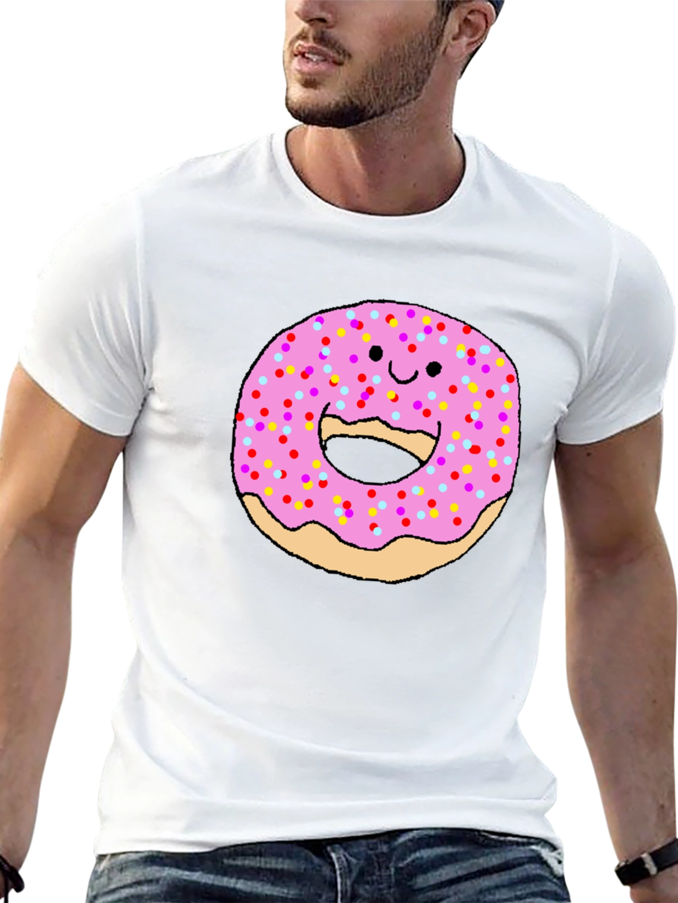 Funny Donut Face Graphic Tee - Casual Comfort