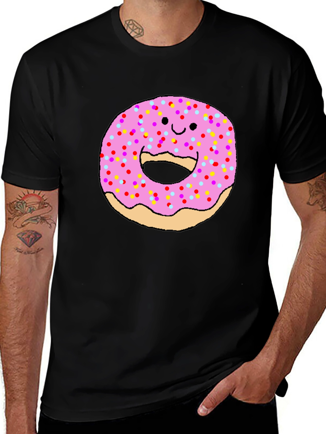 Funny Donut Face Graphic Tee - Casual Comfort