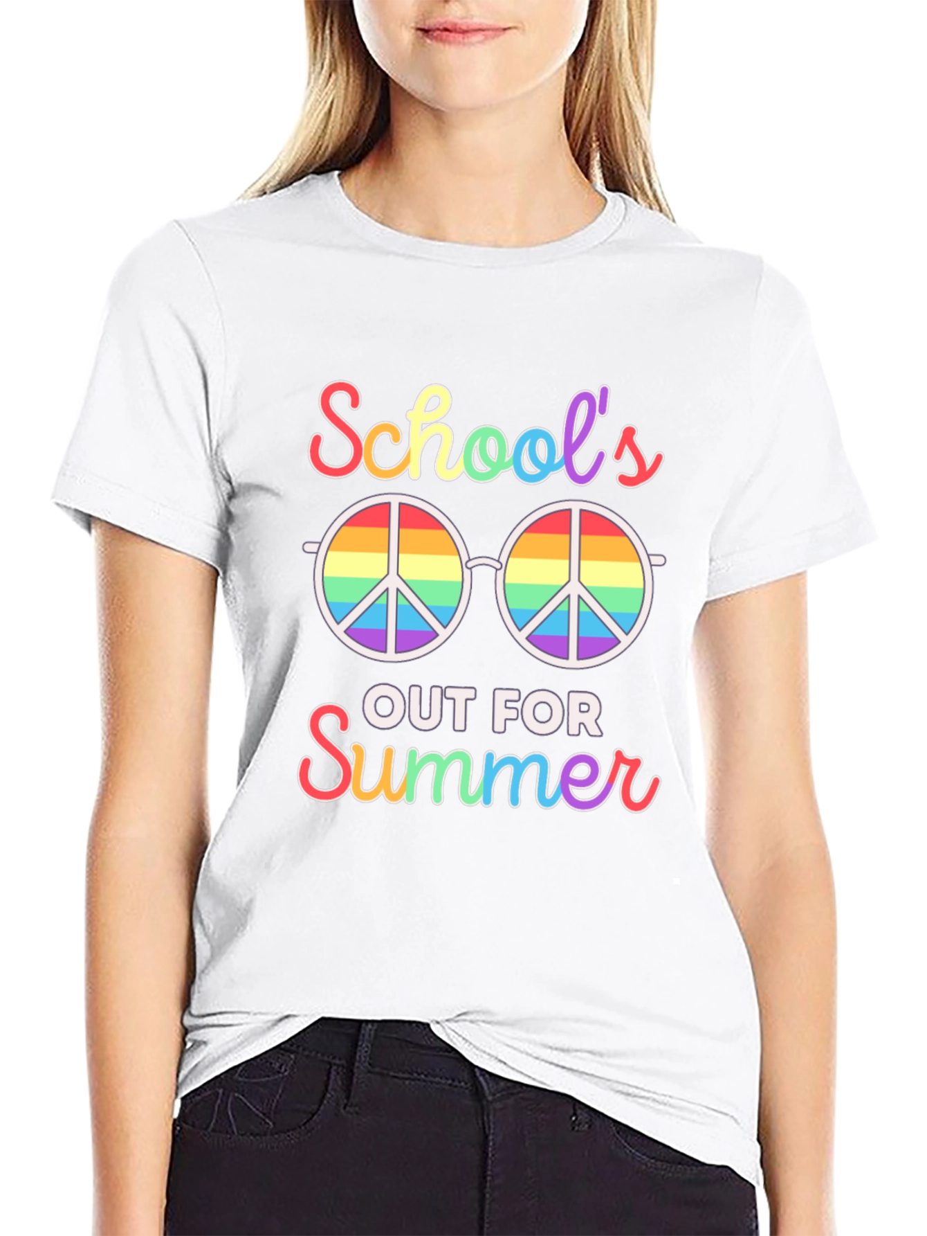 Schools Out Summer T-Shirt: Rainbow Peace Glasses Tee