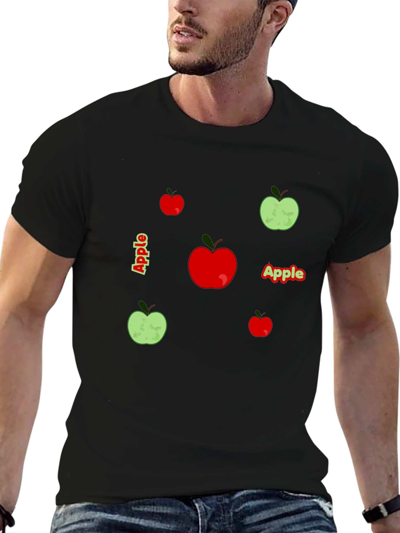 Apple Graphic Print Black T-Shirt