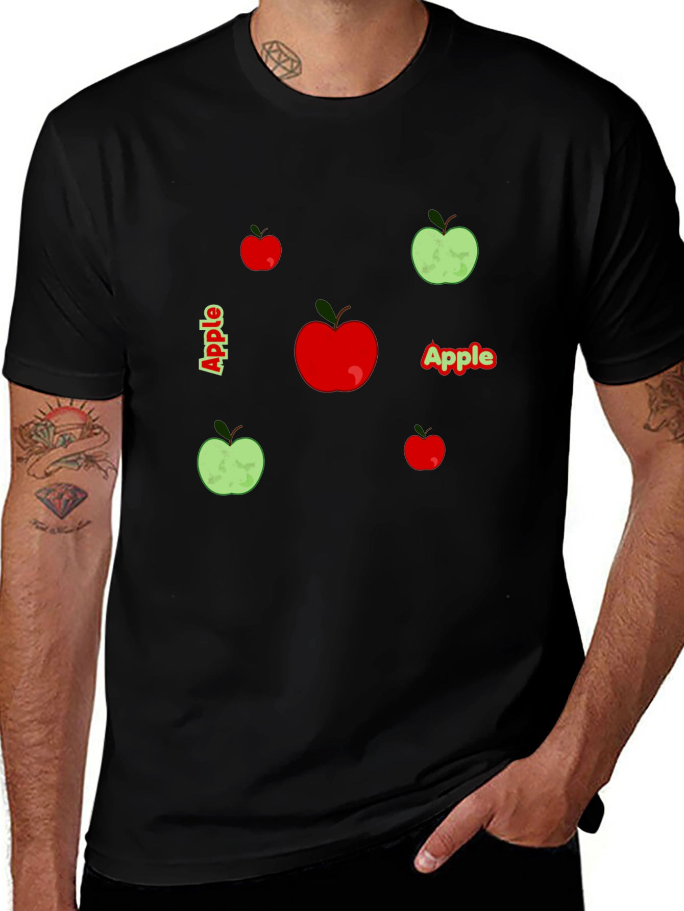 Apple Graphic Print Black T-Shirt