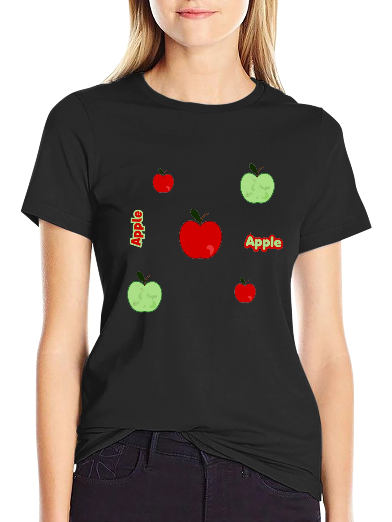 Apple Graphic Print Black T-Shirt