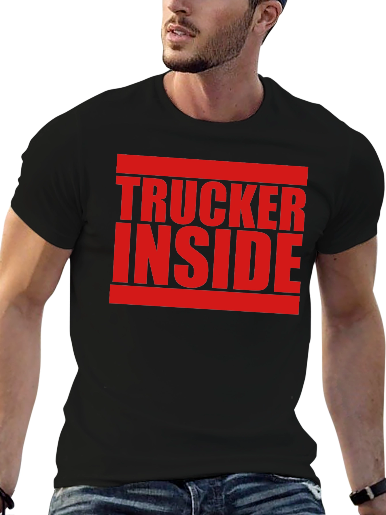 Trucker Inside Graphic Tee - Black Crew Neck T-Shirt