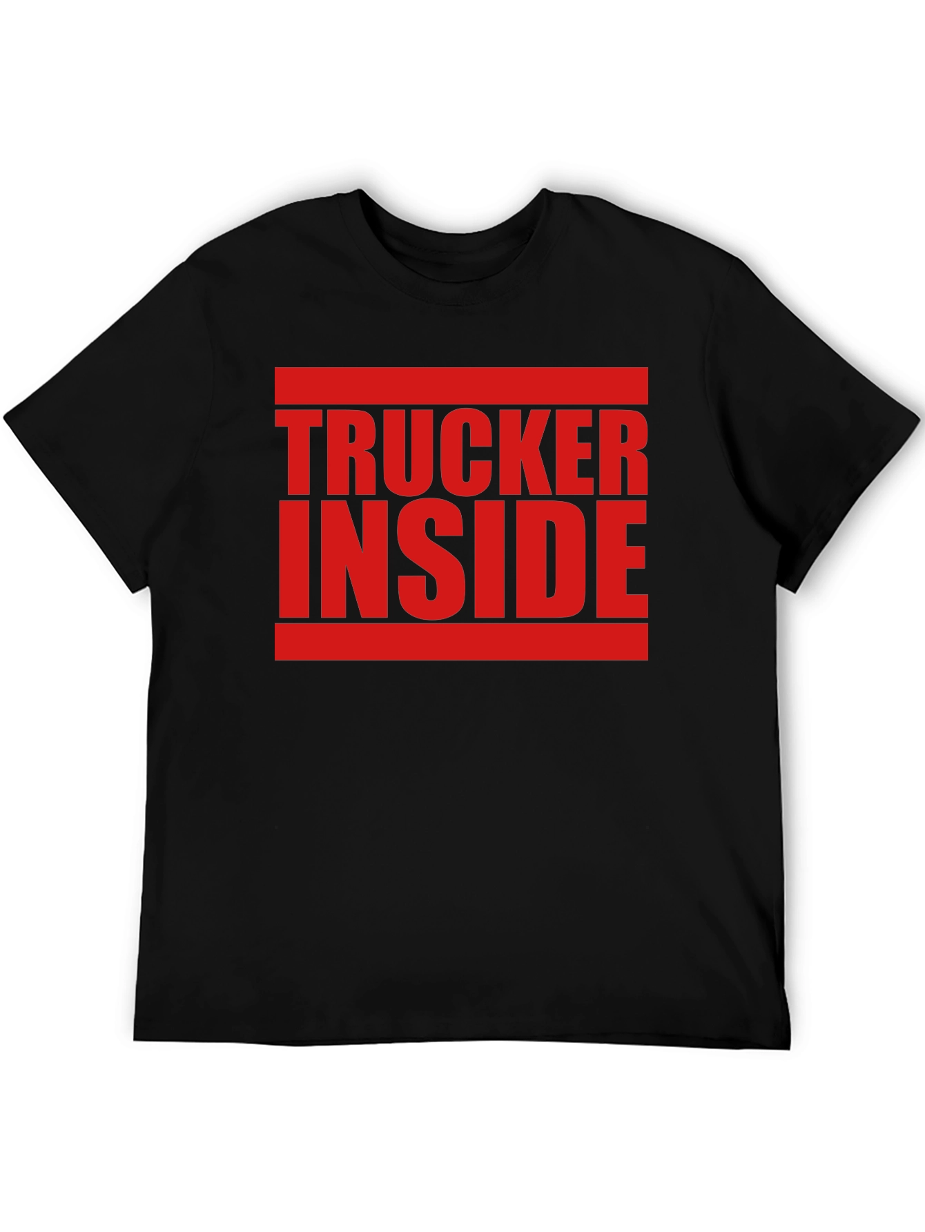 Trucker Inside Graphic Tee - Black Crew Neck T-Shirt