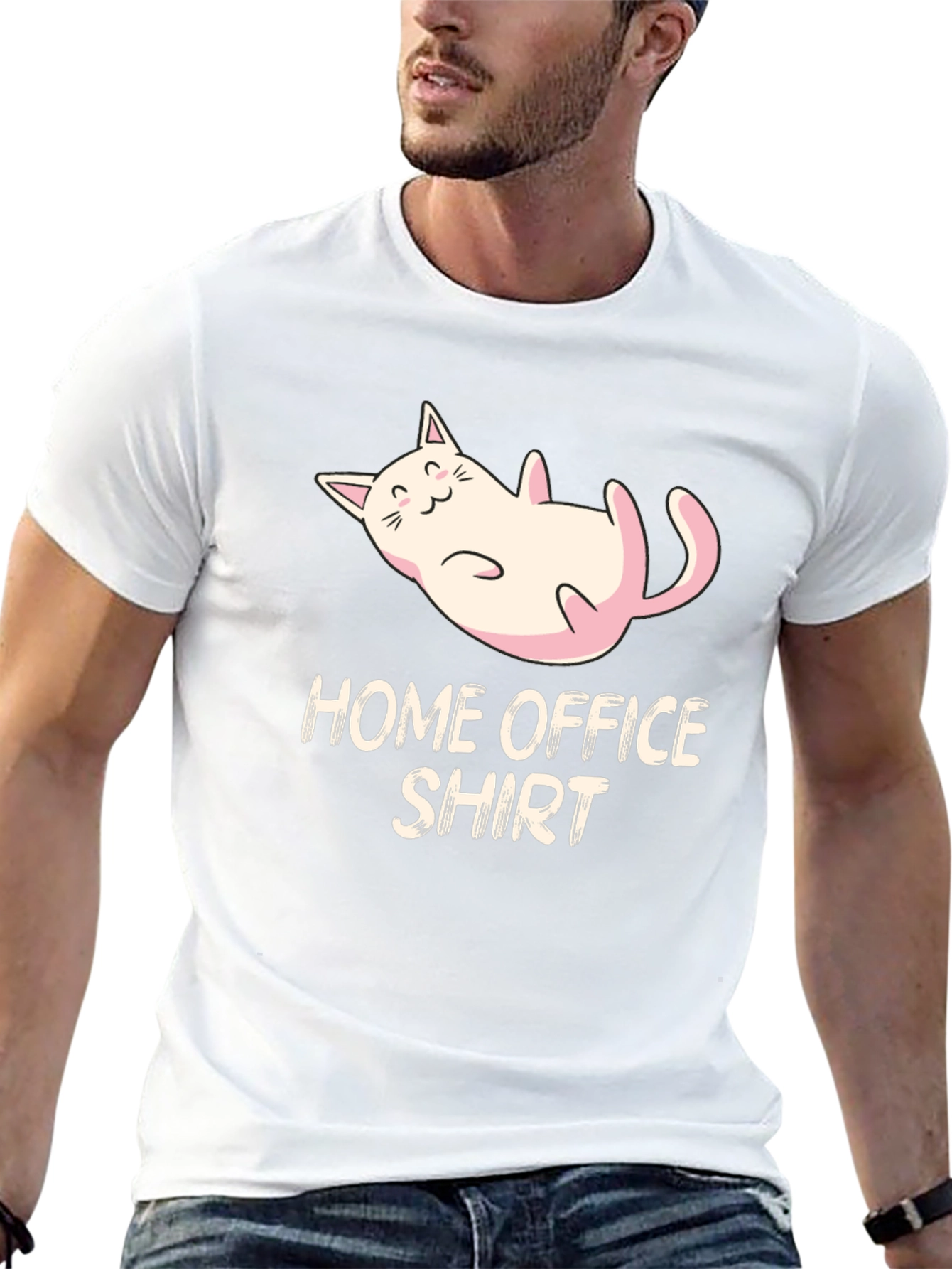 Home Office Cat Graphic Tee - Black