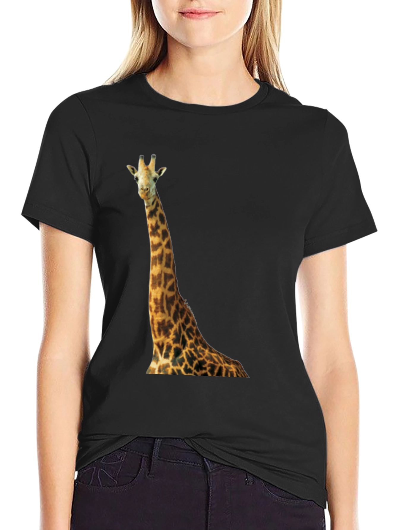 Giraffe Graphic Black T-Shirt - Unique Animal Print