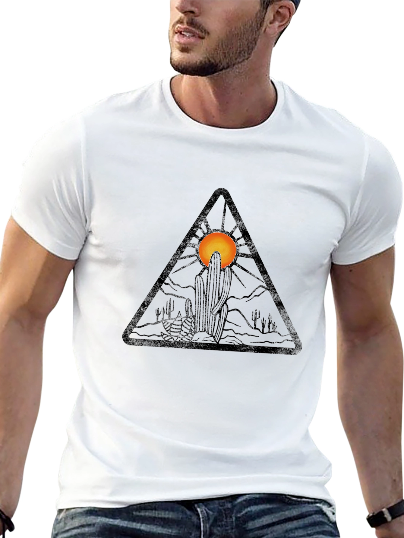 Desert Sunset Graphic Tee - Black Cotton T-Shirt