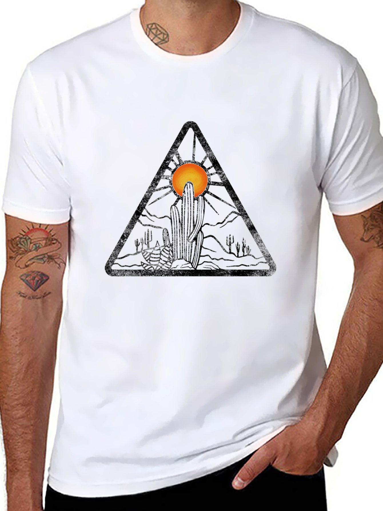 Desert Sunset Graphic Tee - Black Cotton T-Shirt