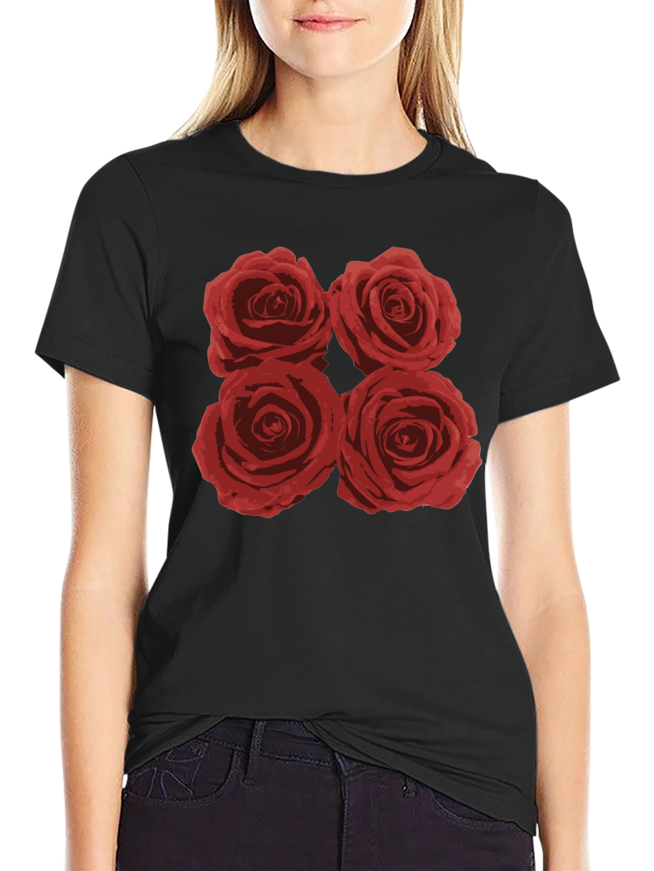 Floral Rose T-Shirt - Classic Black Cotton Tee