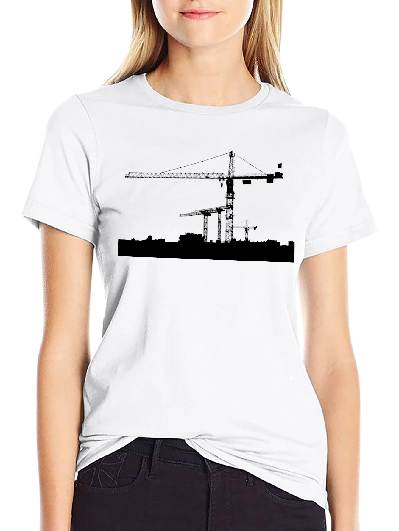 Construction Crane Silhouette Graphic T-Shirt