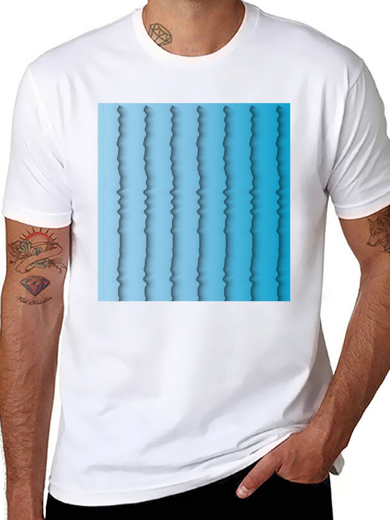 Abstract Blue Stripe Graphic T-Shirt