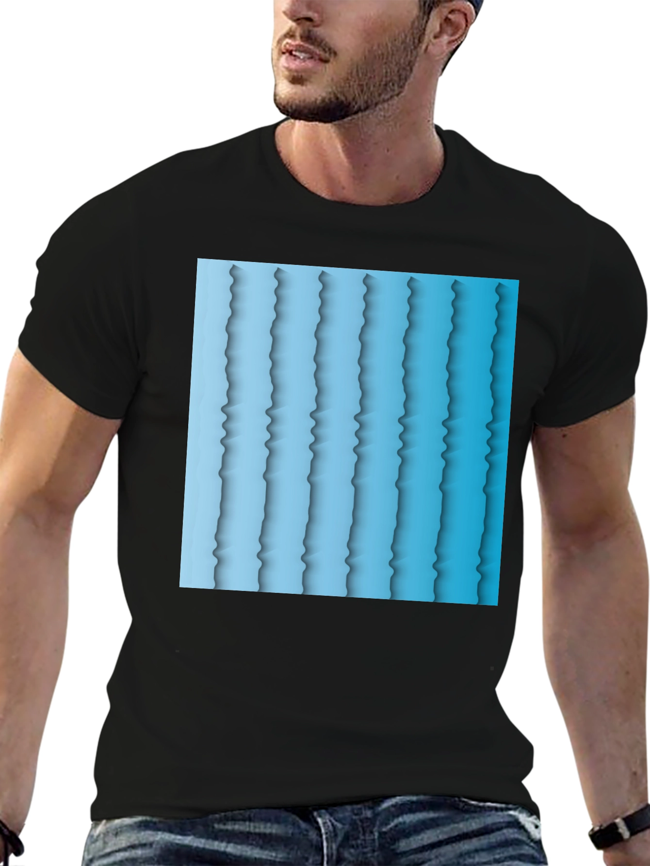 Abstract Blue Stripe Graphic T-Shirt