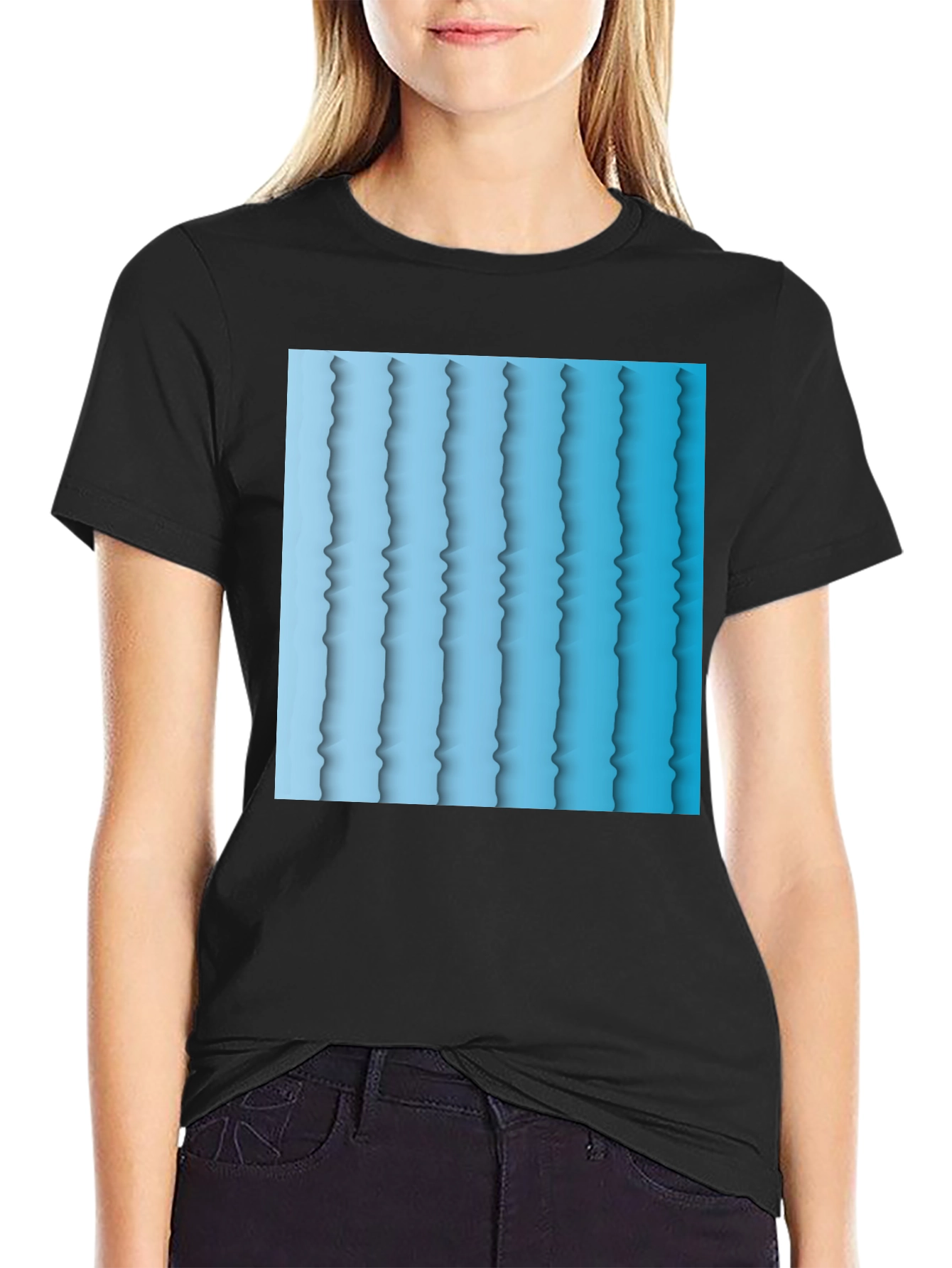 Abstract Blue Stripe Graphic T-Shirt