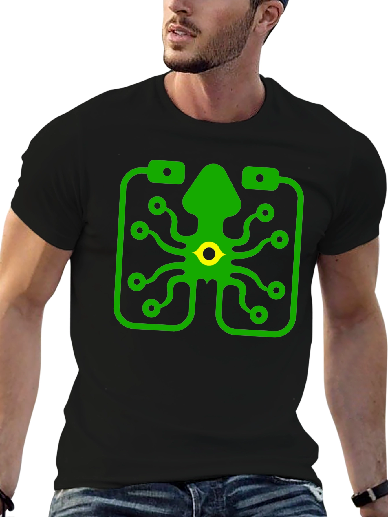 Circuit Squid Graphic Tee - Black Cotton T-Shirt