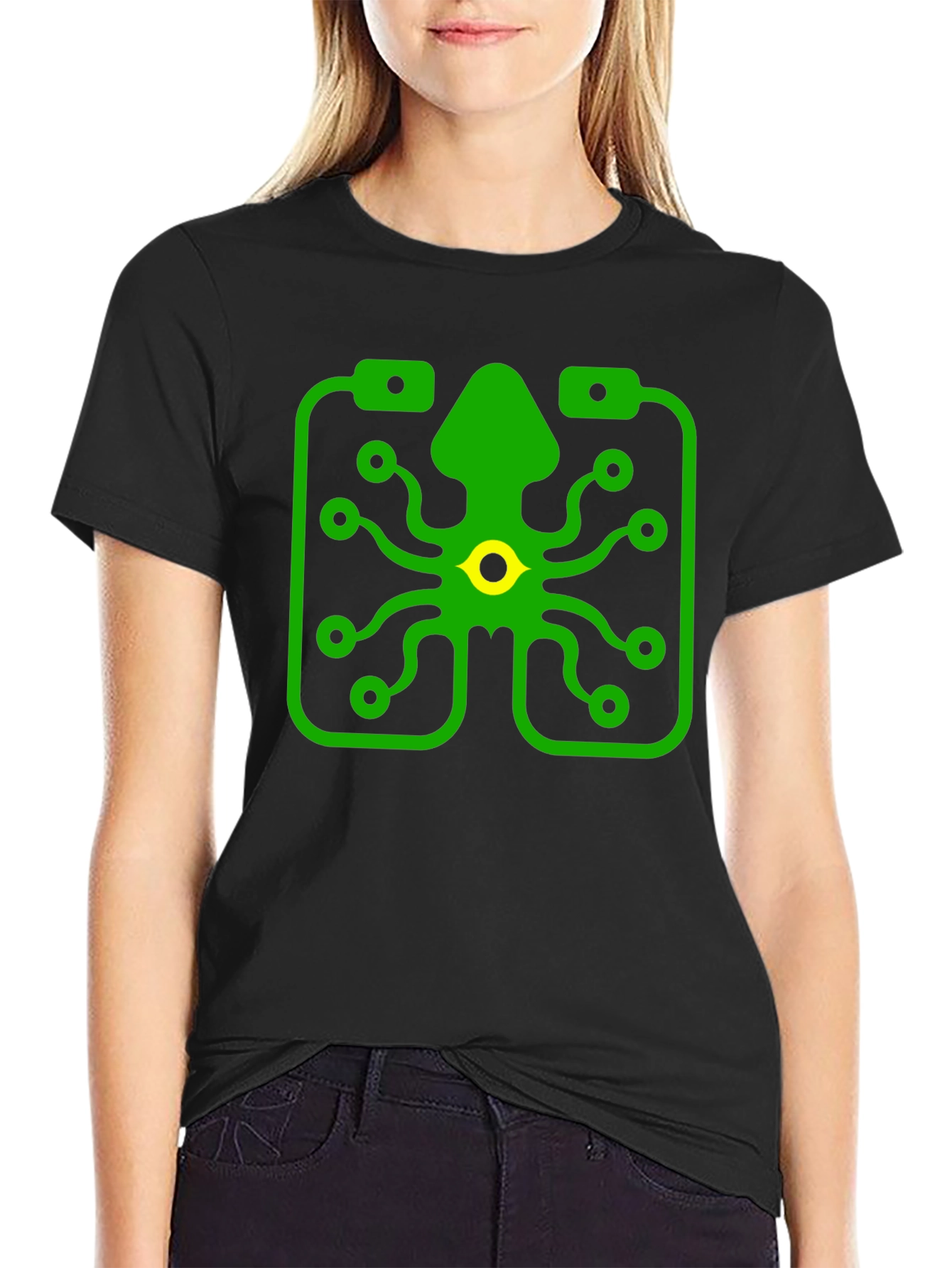 Circuit Squid Graphic Tee - Black Cotton T-Shirt