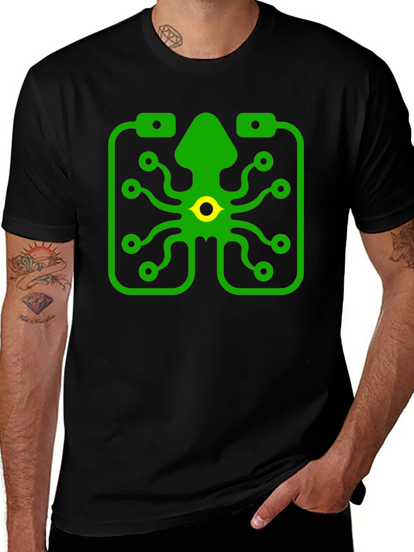 Circuit Squid Graphic Tee - Black Cotton T-Shirt