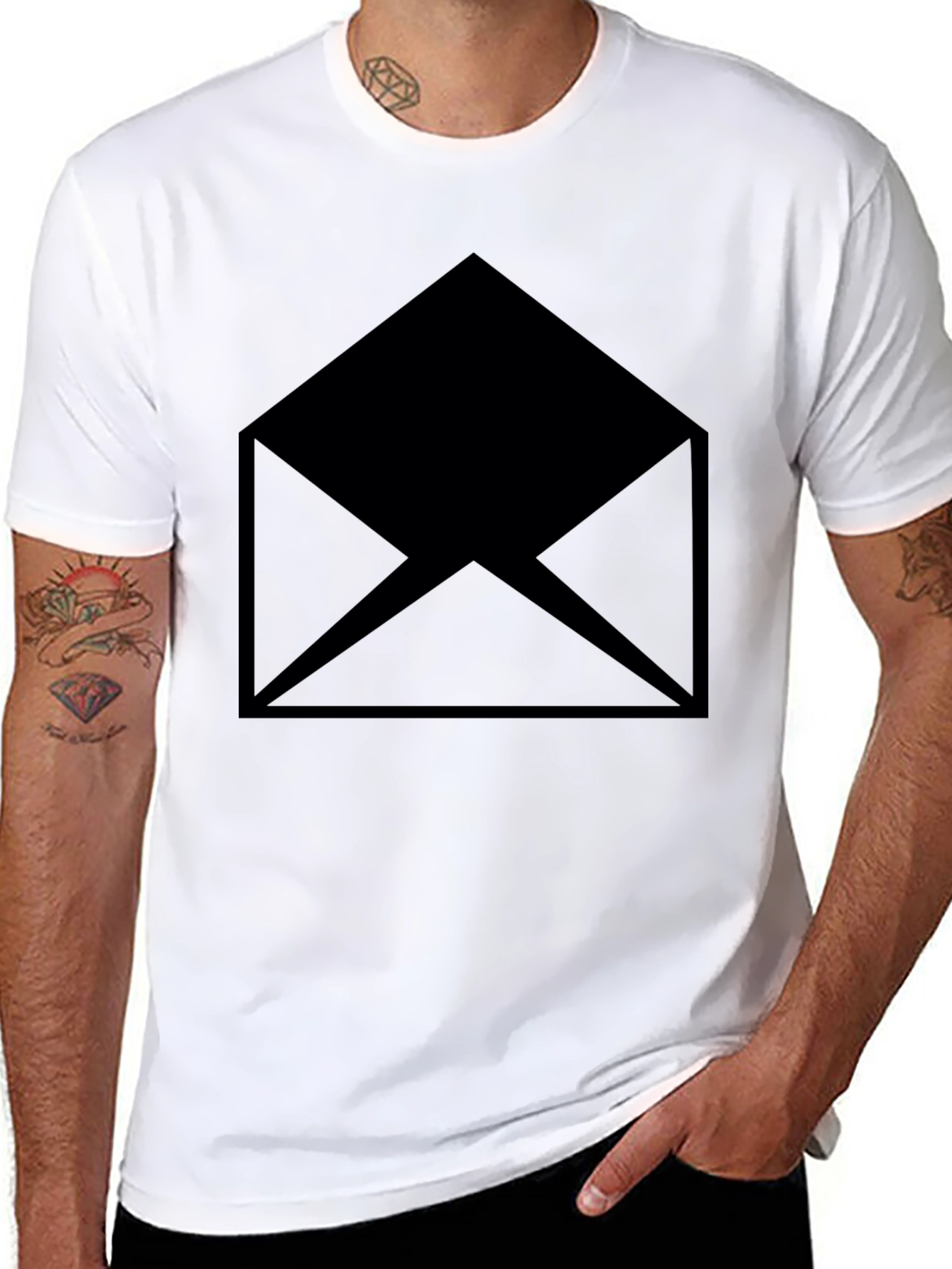 Black T-Shirt with Envelope Graphic