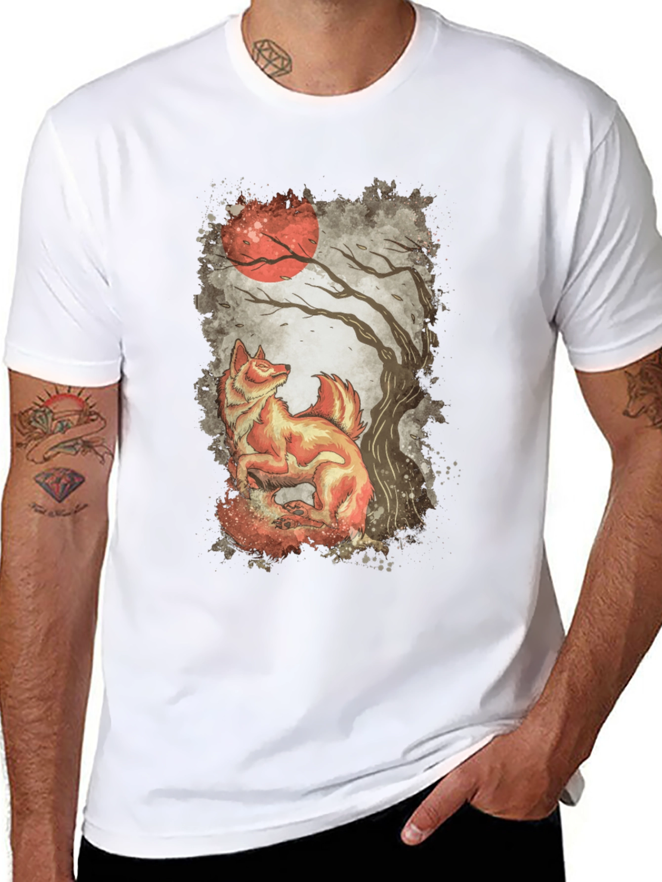 Fox and Moon Graphic Print Tee