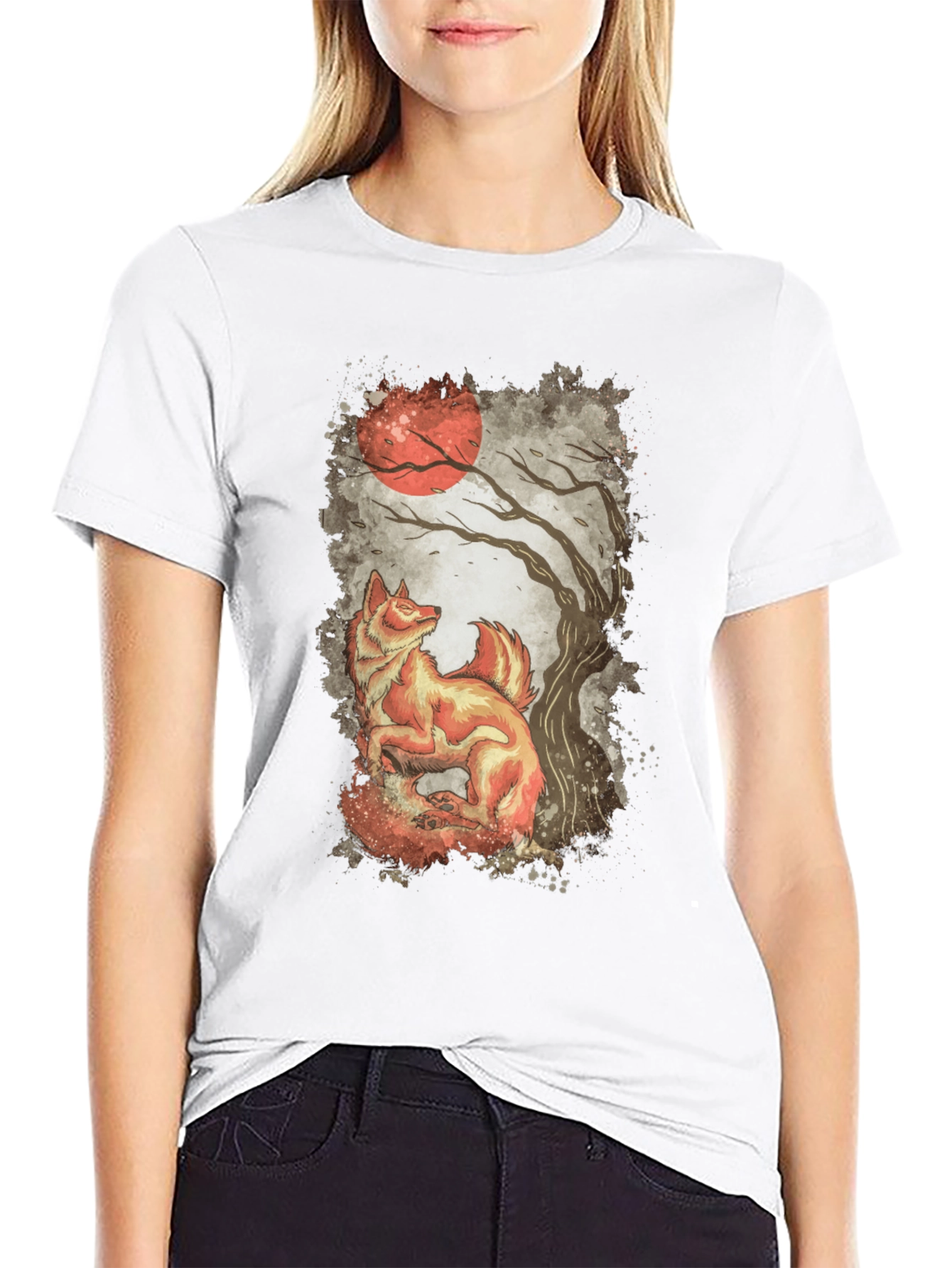 Fox and Moon Graphic Print Tee