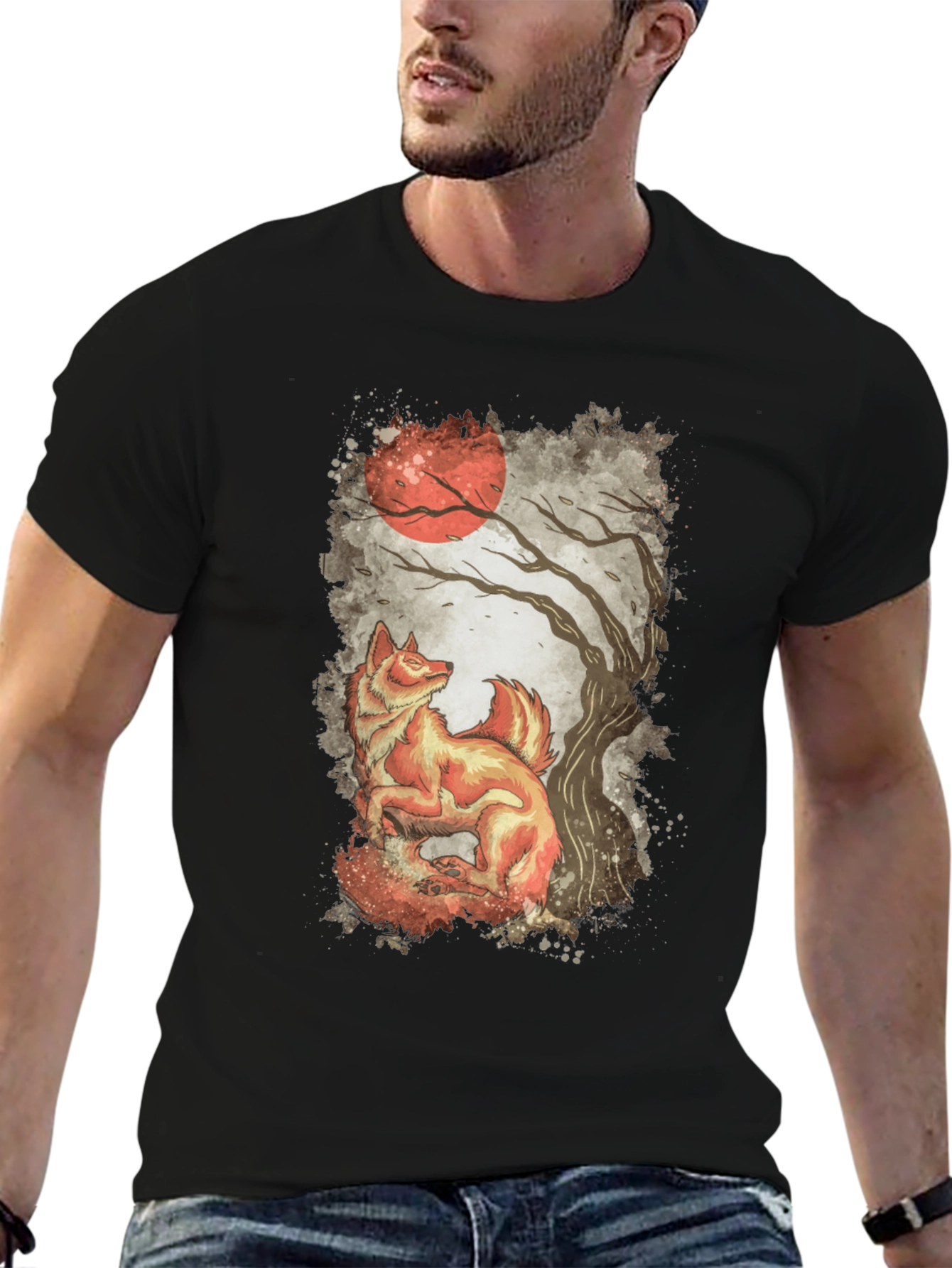 Fox and Moon Graphic Print Tee