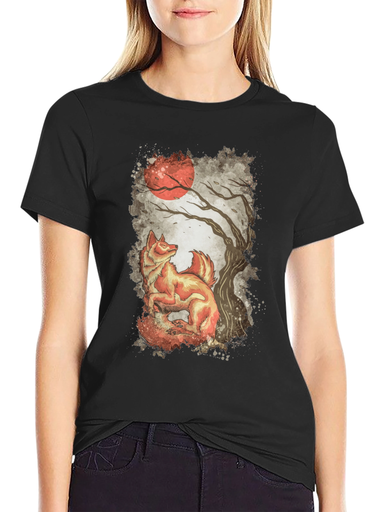 Fox and Moon Graphic Print Tee