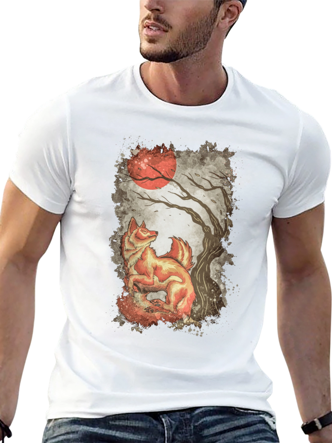 Fox and Moon Graphic Print Tee