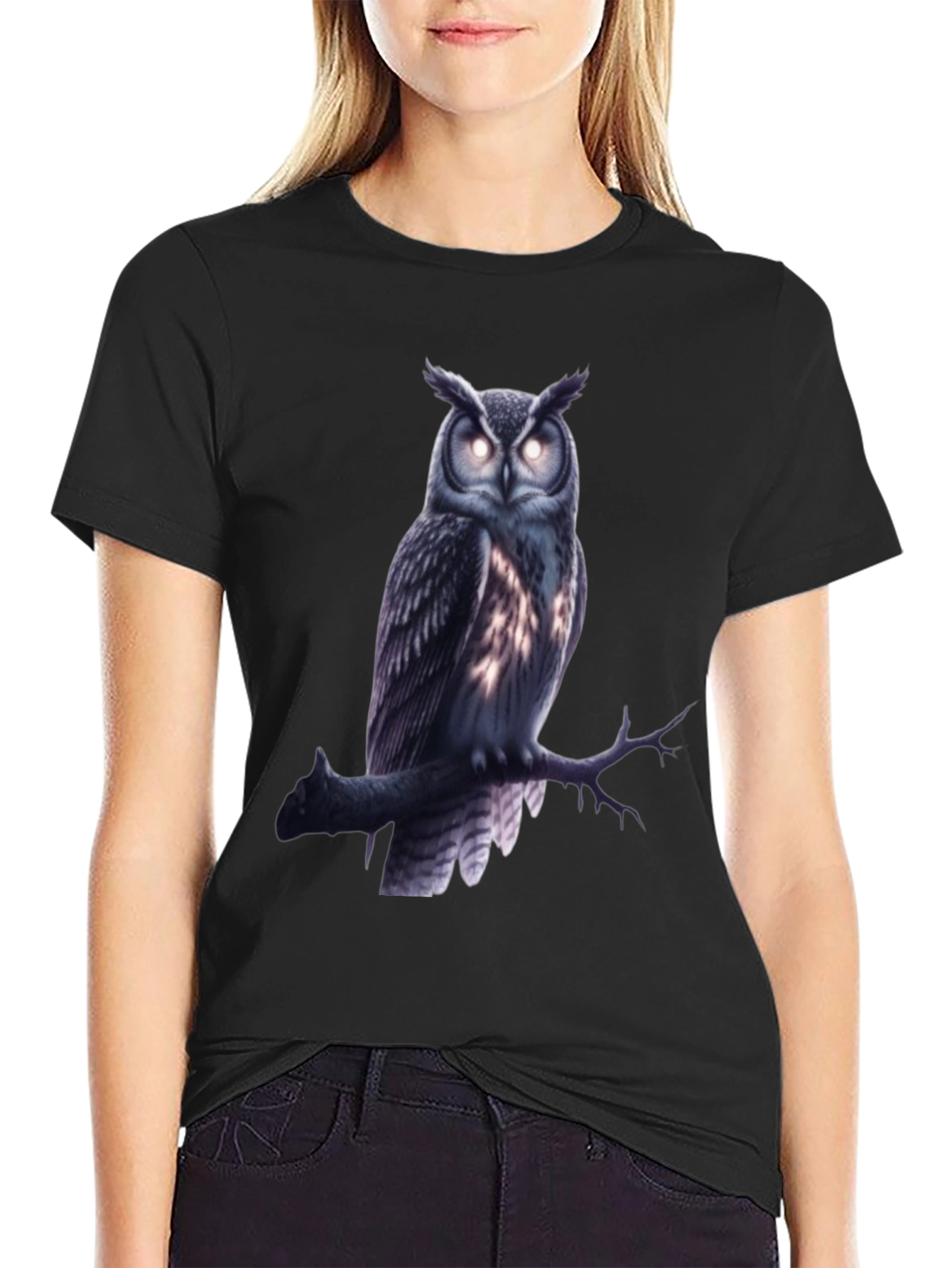 Owl Graphic Tee - Mens Black Crew Neck T-Shirt