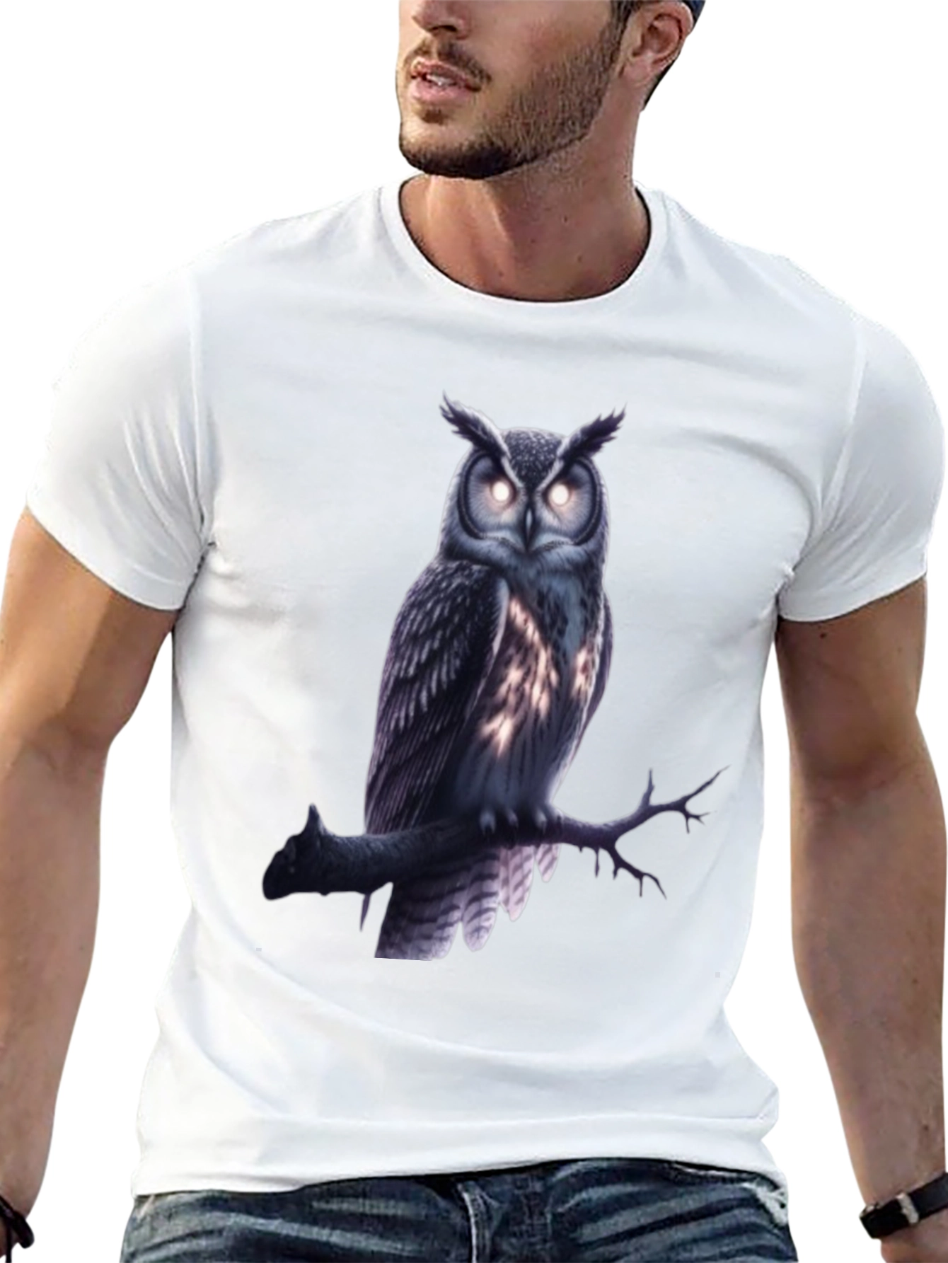 Owl Graphic Tee - Mens Black Crew Neck T-Shirt