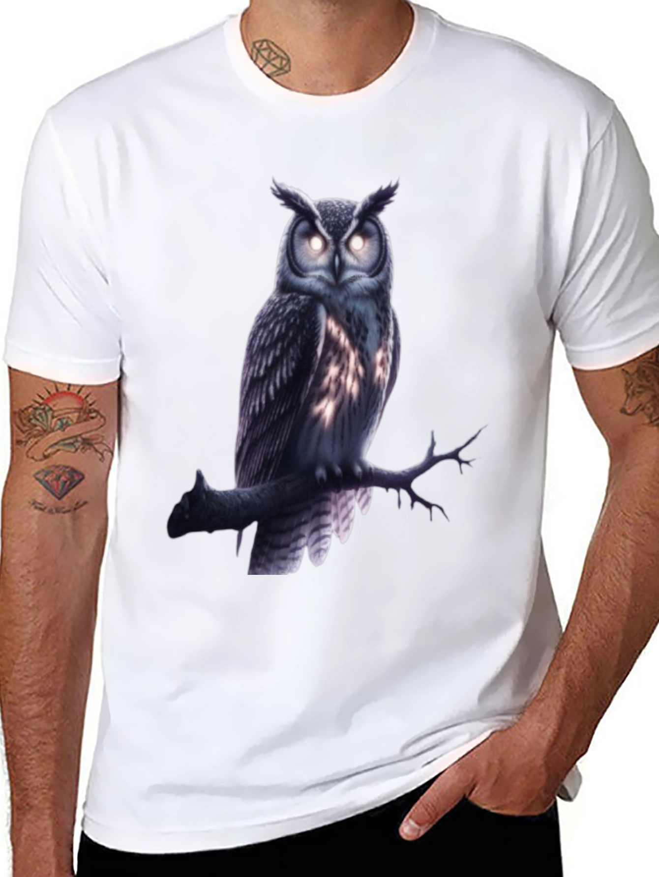 Owl Graphic Tee - Mens Black Crew Neck T-Shirt