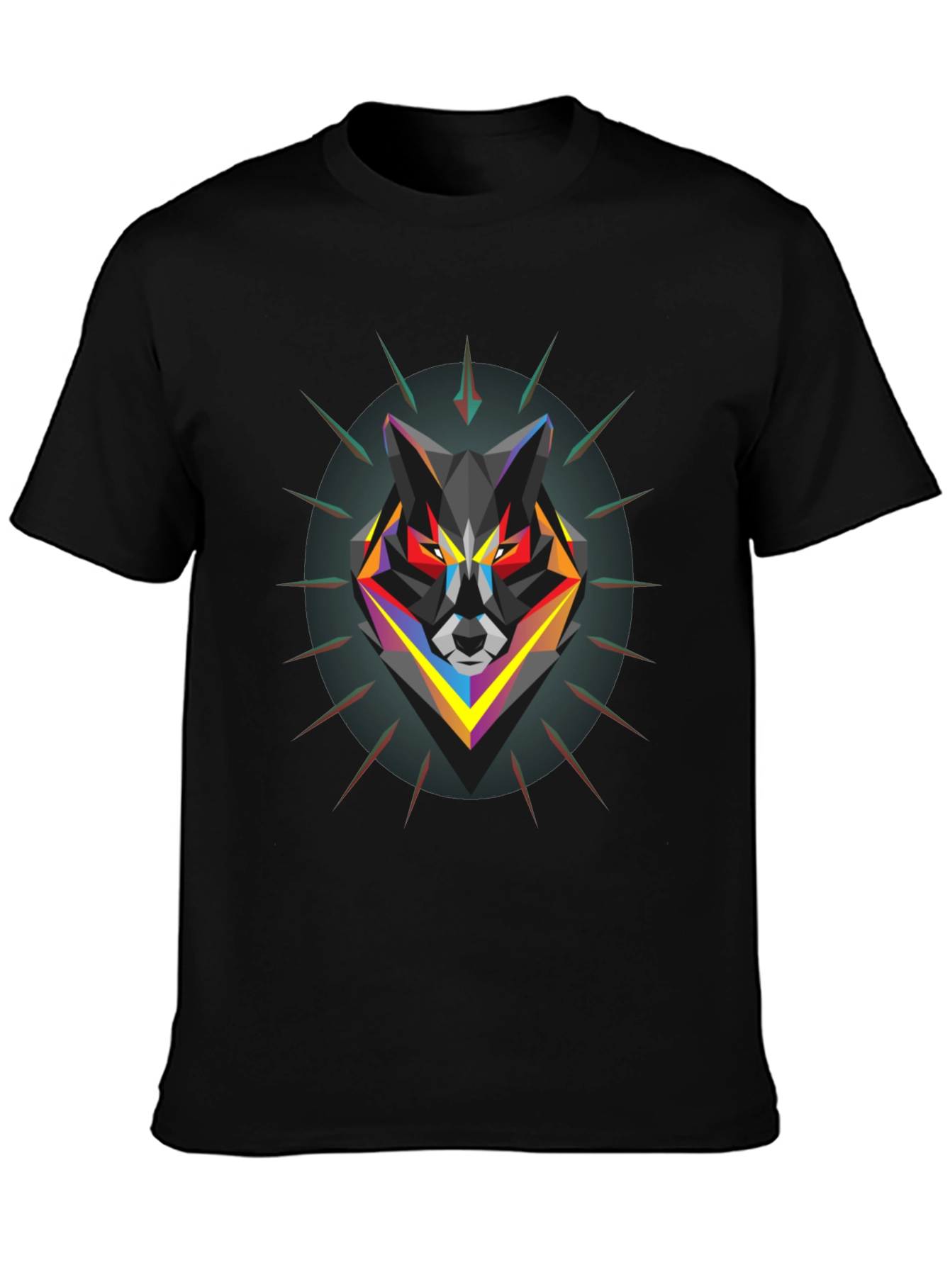 Geometric Wolf Graphic Black T-Shirt