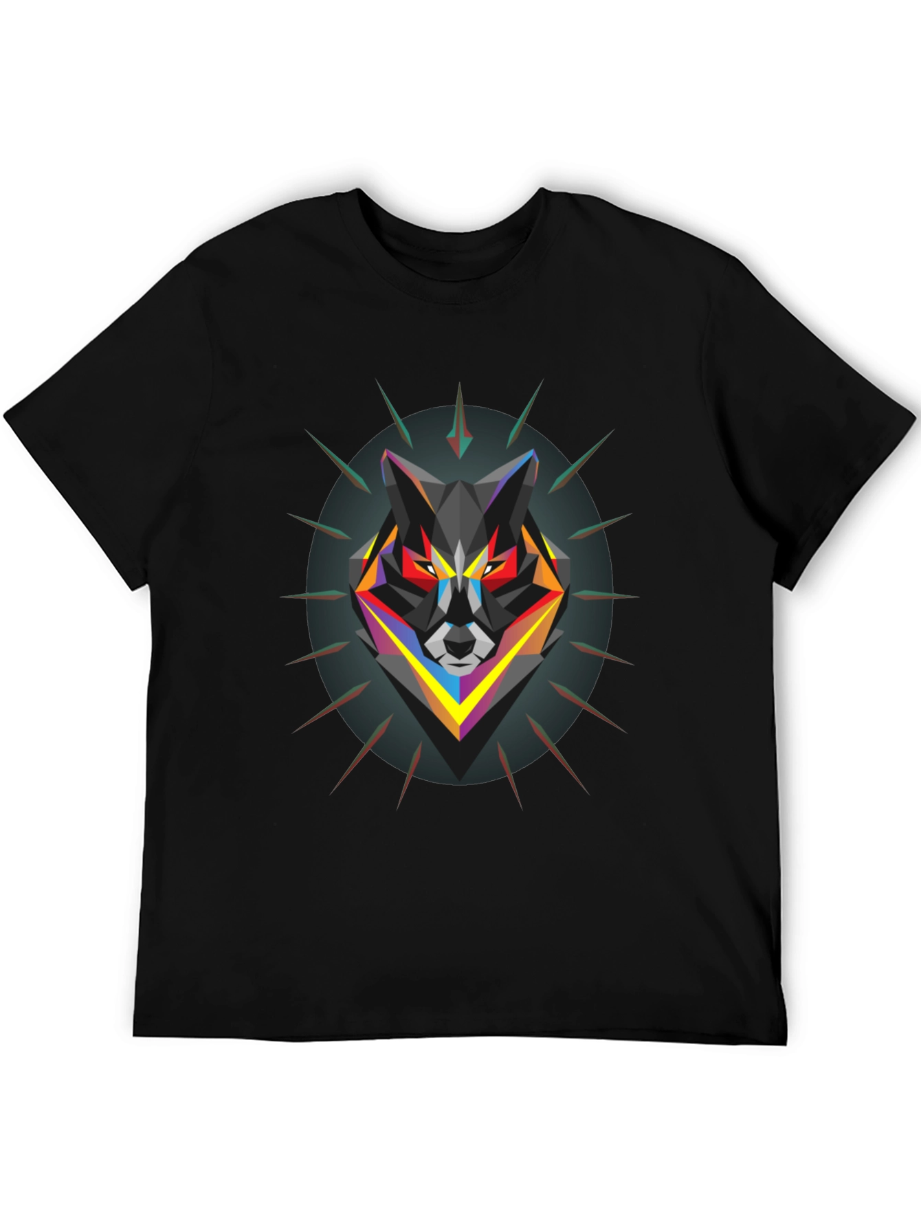 Geometric Wolf Graphic Black T-Shirt