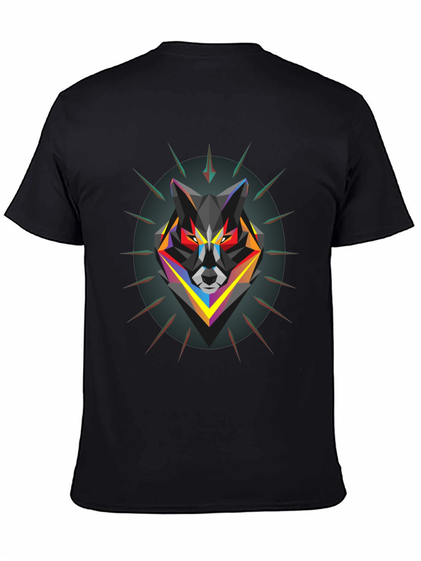 Geometric Wolf Graphic Black T-Shirt