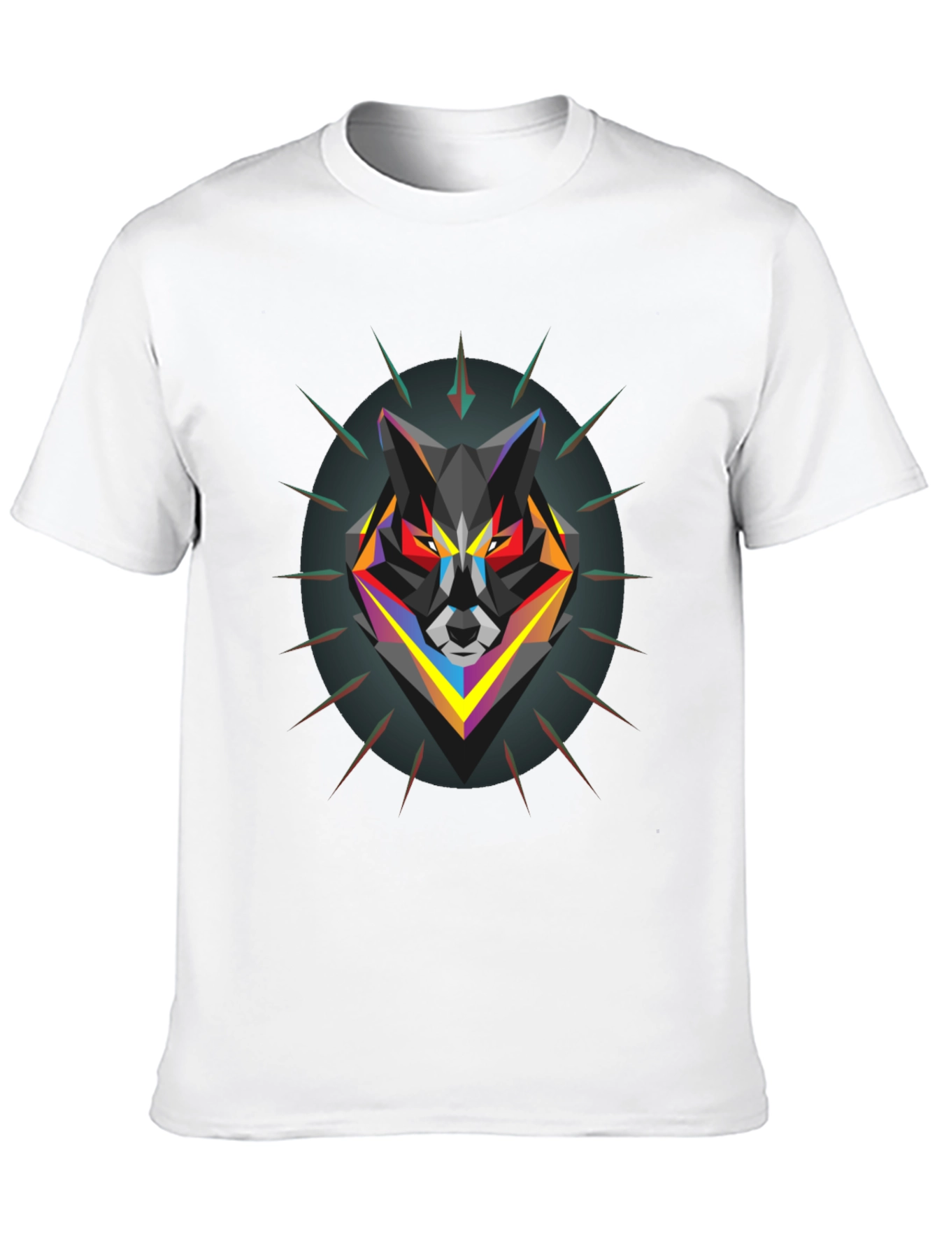 Geometric Wolf Graphic Black T-Shirt