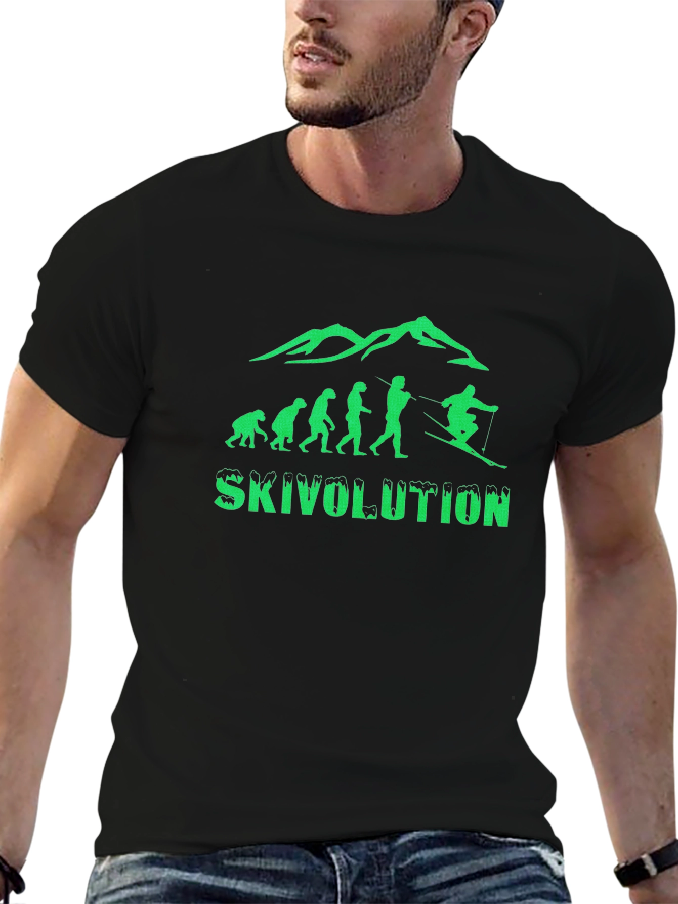 Skivolution Black T-Shirt - Ski Evolution Design