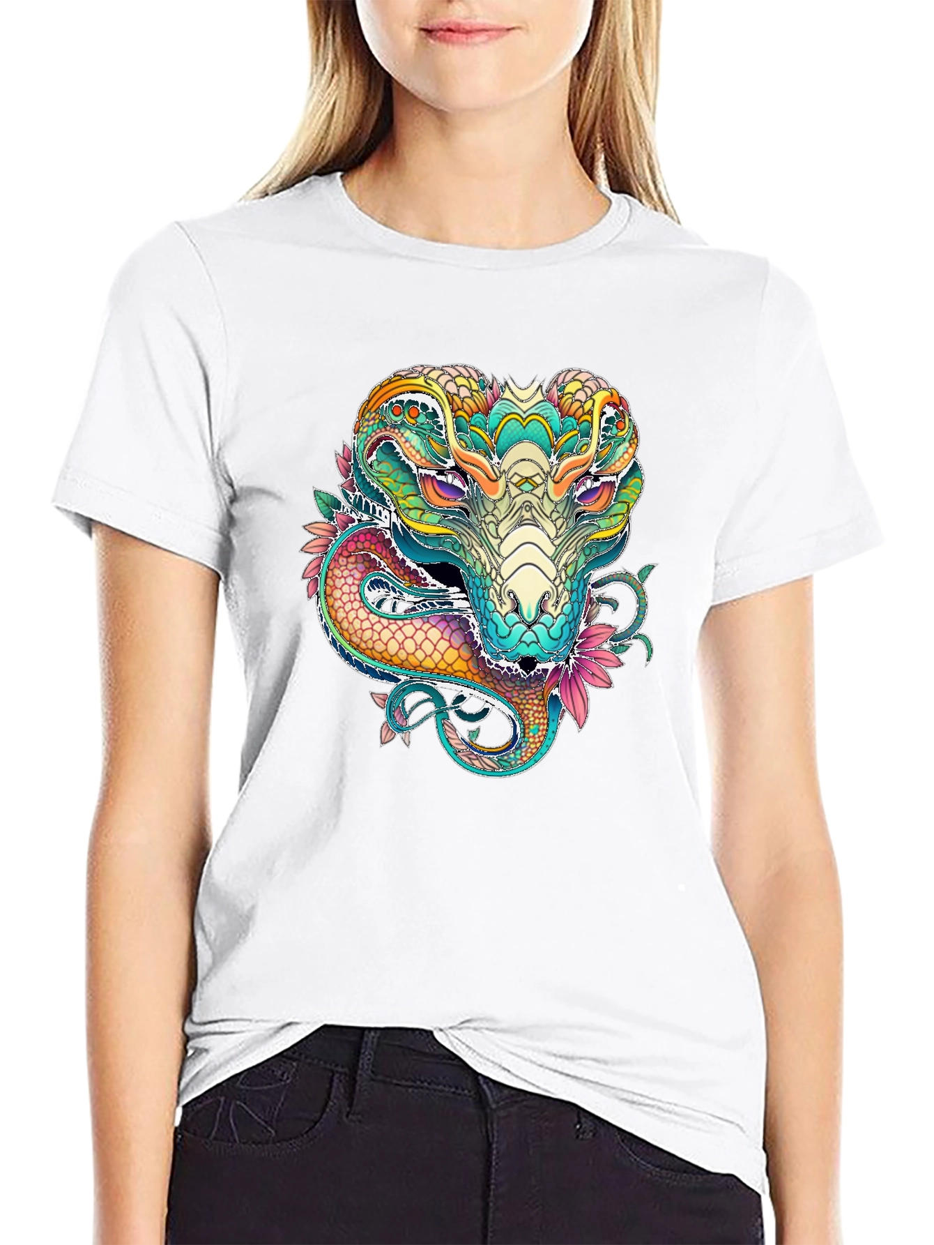 Vibrant Cobra Graphic Print Black T-Shirt