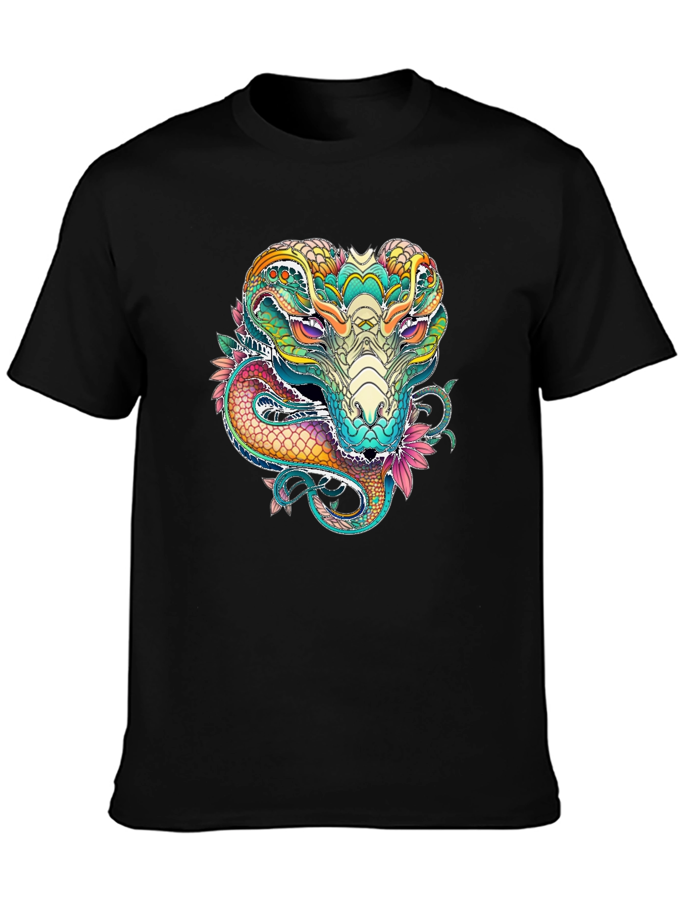 Vibrant Cobra Graphic Print Black T-Shirt
