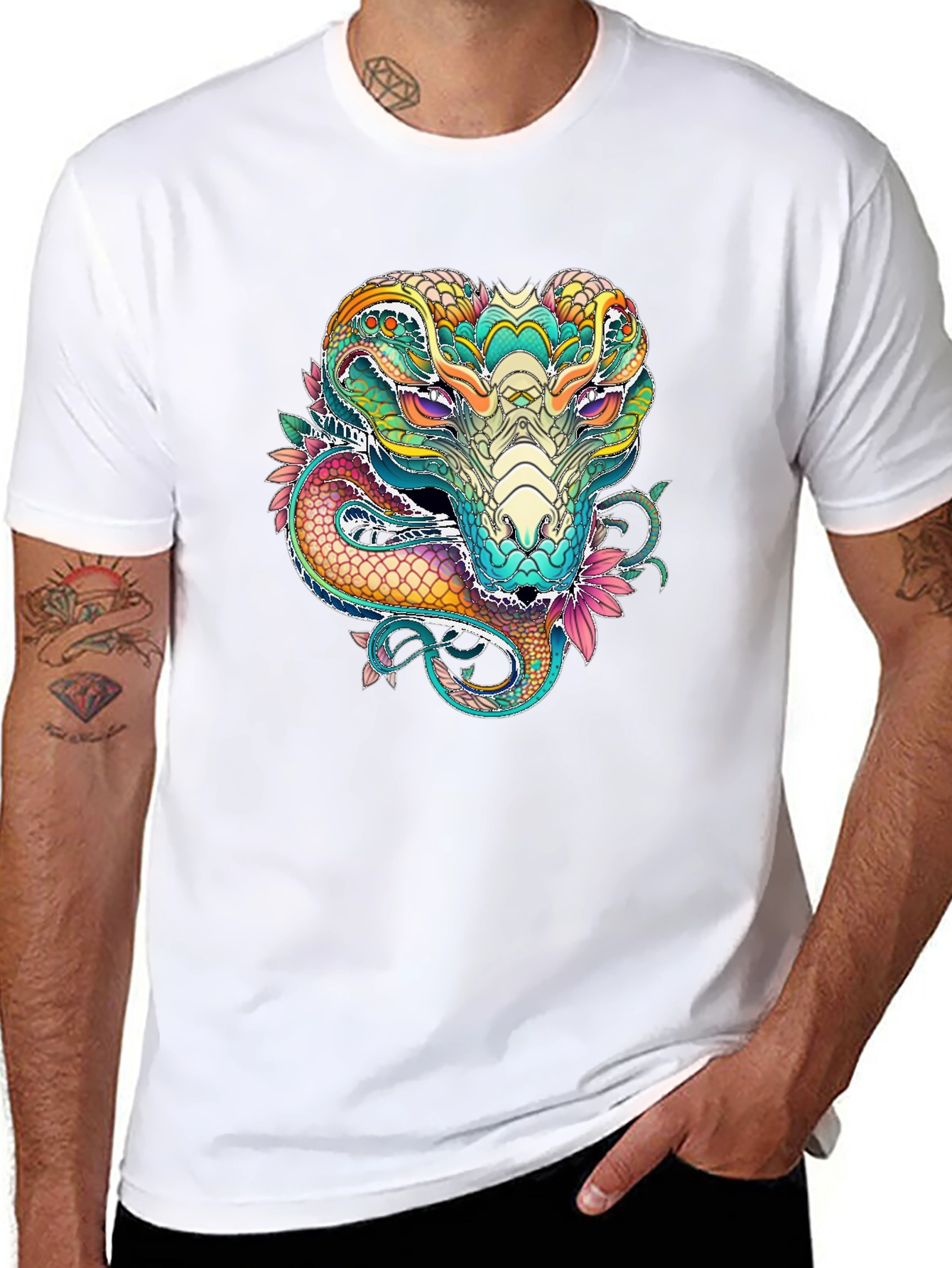 Vibrant Cobra Graphic Print Black T-Shirt