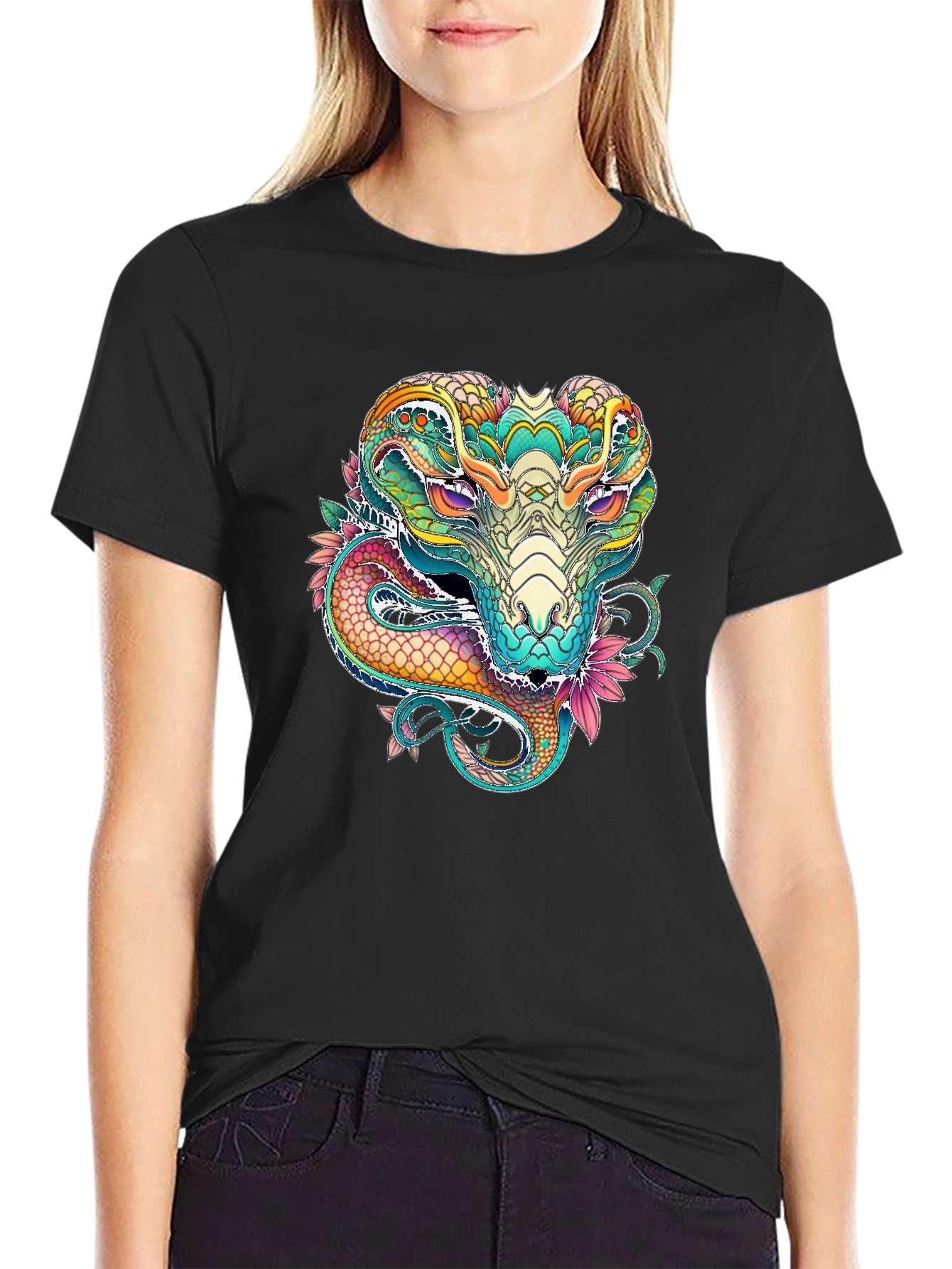 Vibrant Cobra Graphic Print Black T-Shirt