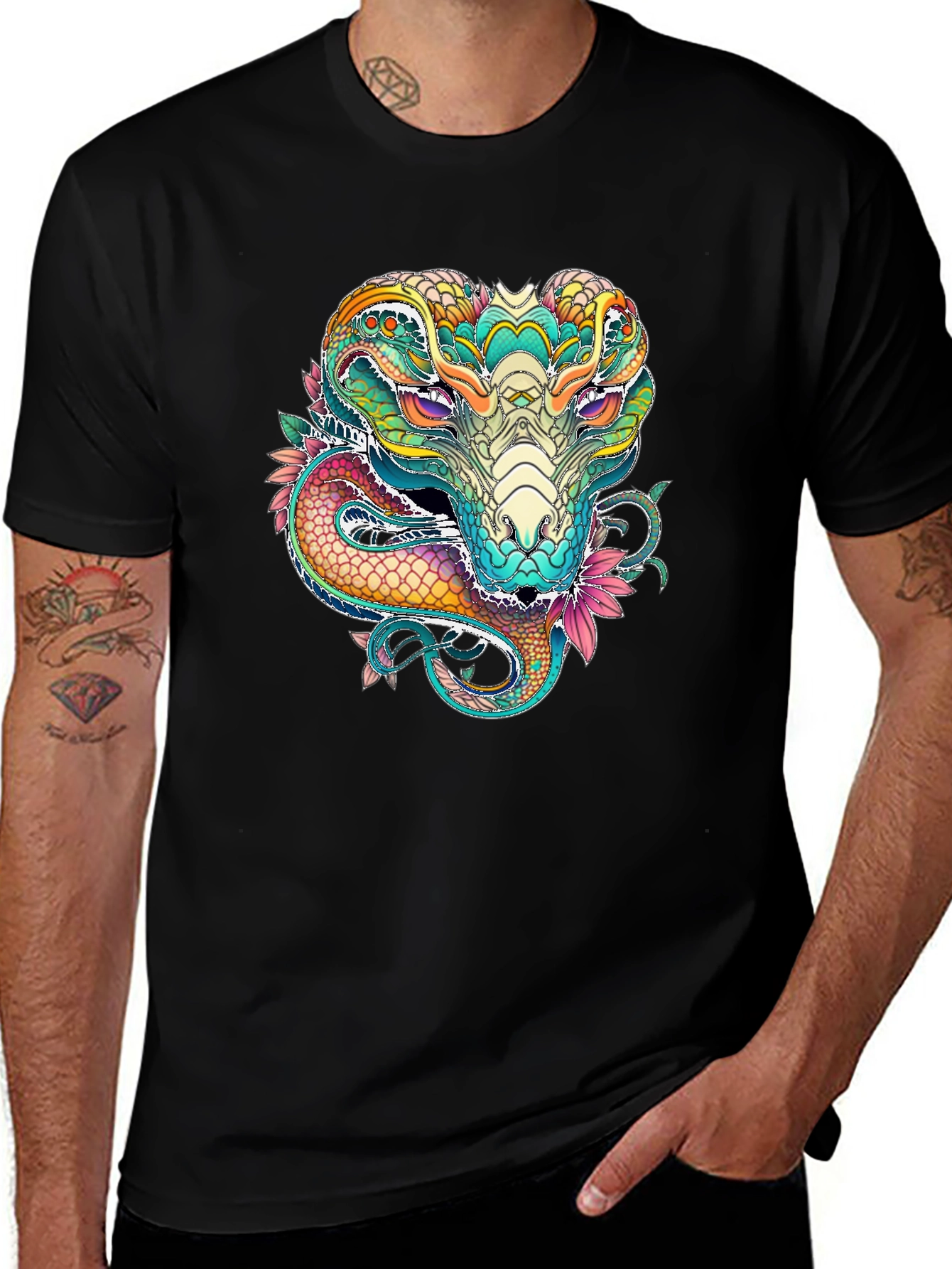 Vibrant Cobra Graphic Print Black T-Shirt