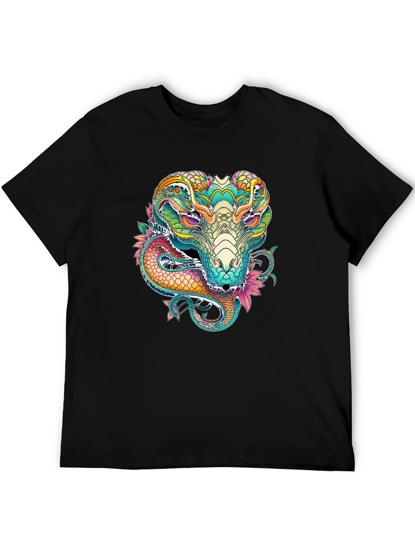 Vibrant Cobra Graphic Print Black T-Shirt