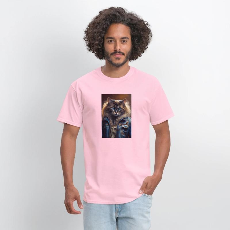 Ragdoll Cat Breed Portrait wears a leather jacket