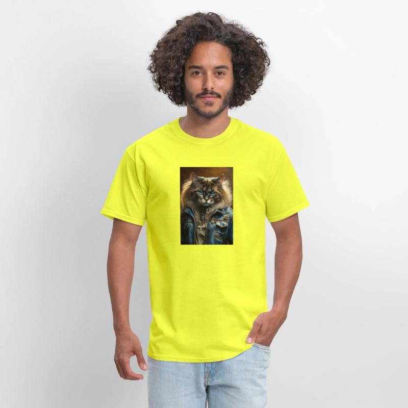 Ragdoll Cat Breed Portrait wears a leather jacket