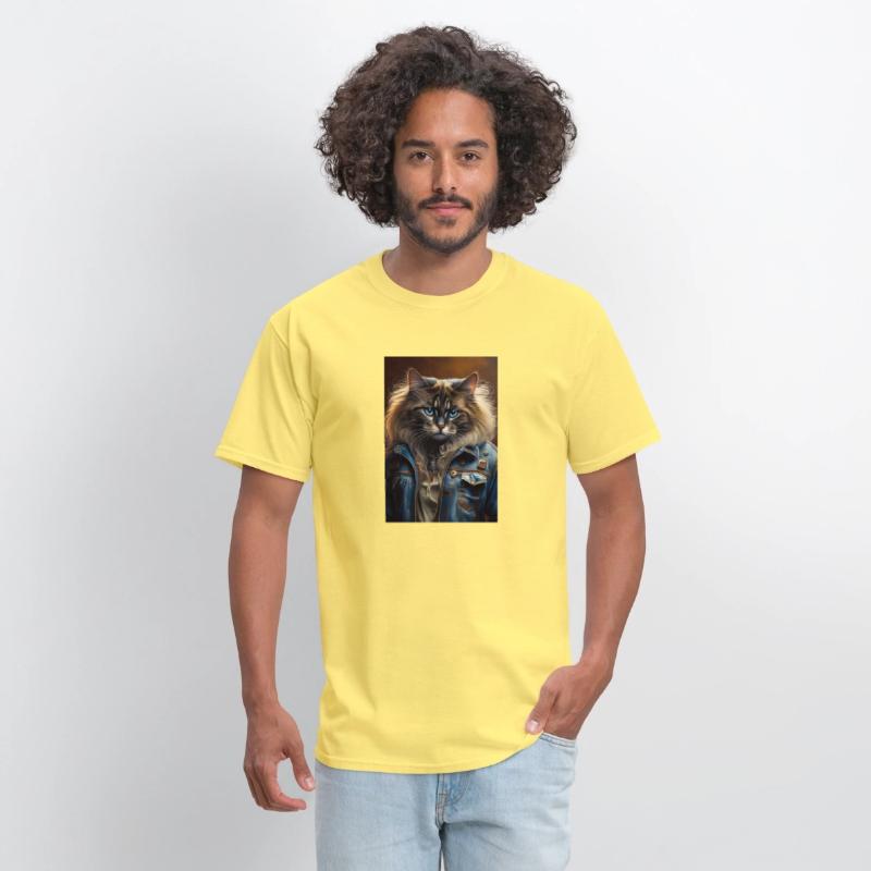 Ragdoll Cat Breed Portrait wears a leather jacket